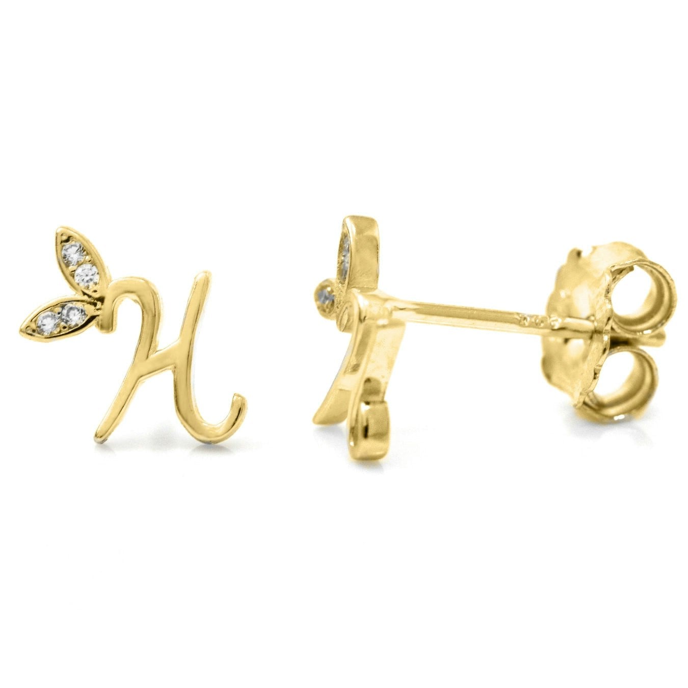 Say It With Yellow/Gold Winged Initial Earrings - Plated - H