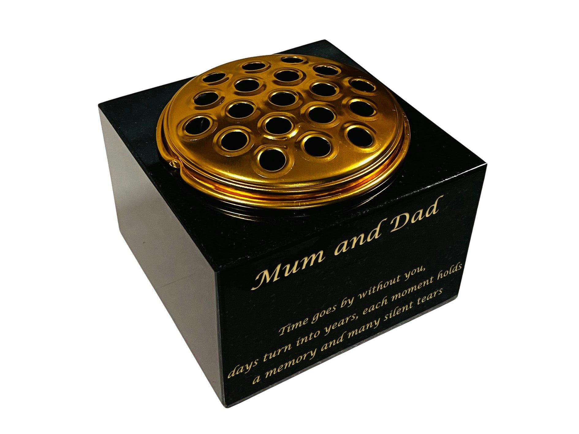 Memorials Direct Black/Gold Granite Rectangle-Shaped Memorial Vase, Premium With Metal Flower Pot Insert- 6X6x4 Inches
