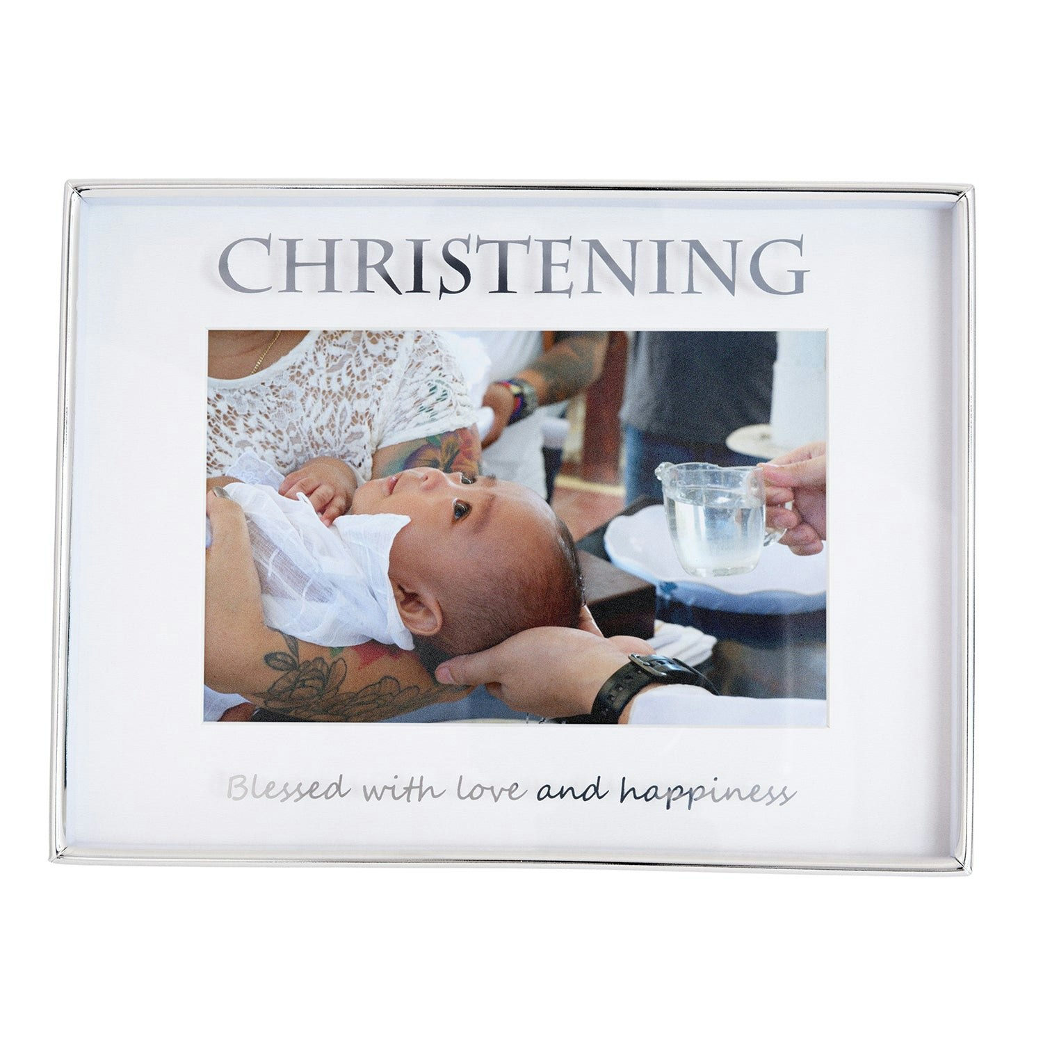 Happy Homewares Silver Contemporary Plated Christening 4X6 Picture Frame For Wall Or Table