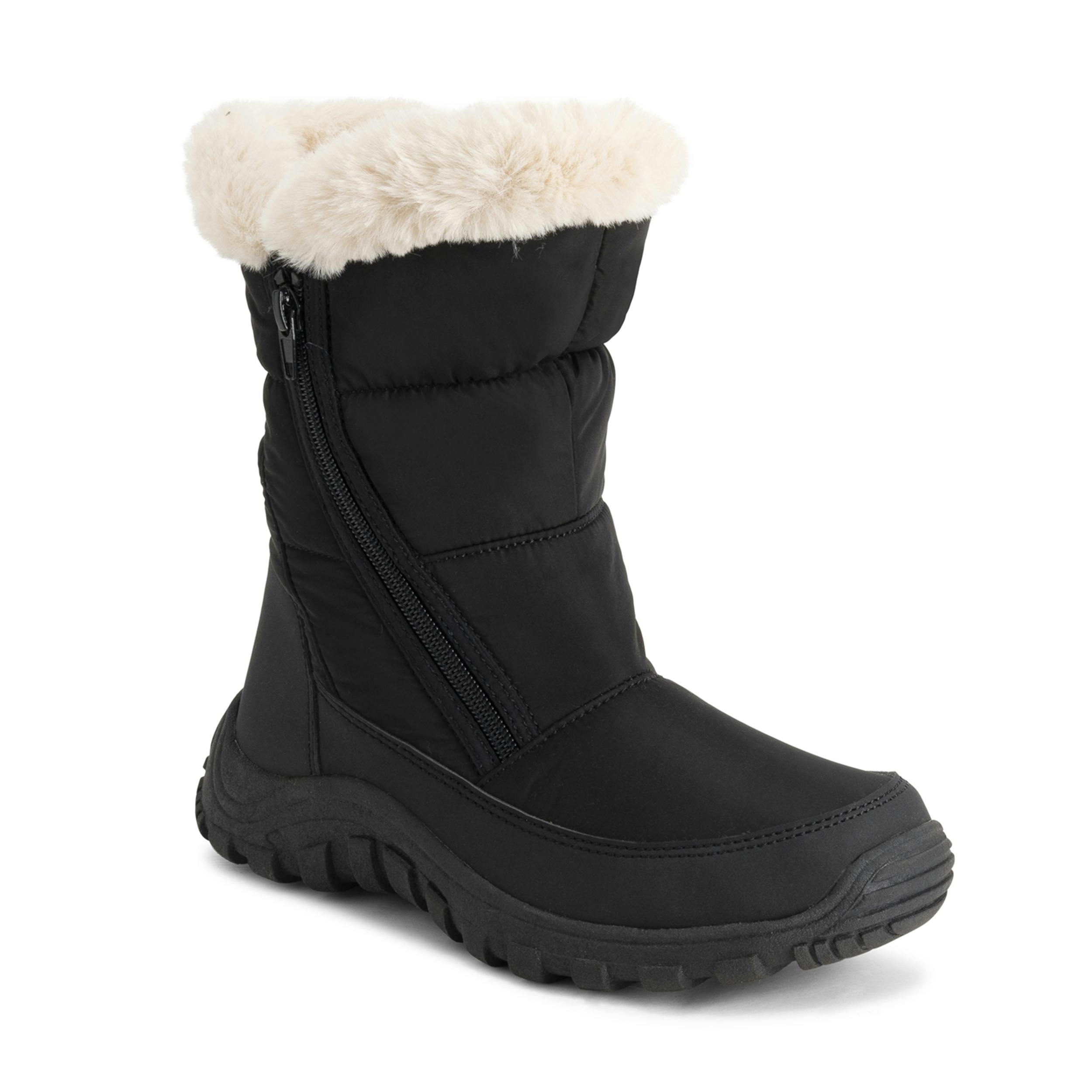 Viva Women's Black/Beige Polar Memory Foam Nylon Thick Faux Fur Lined Winter Boots - 9