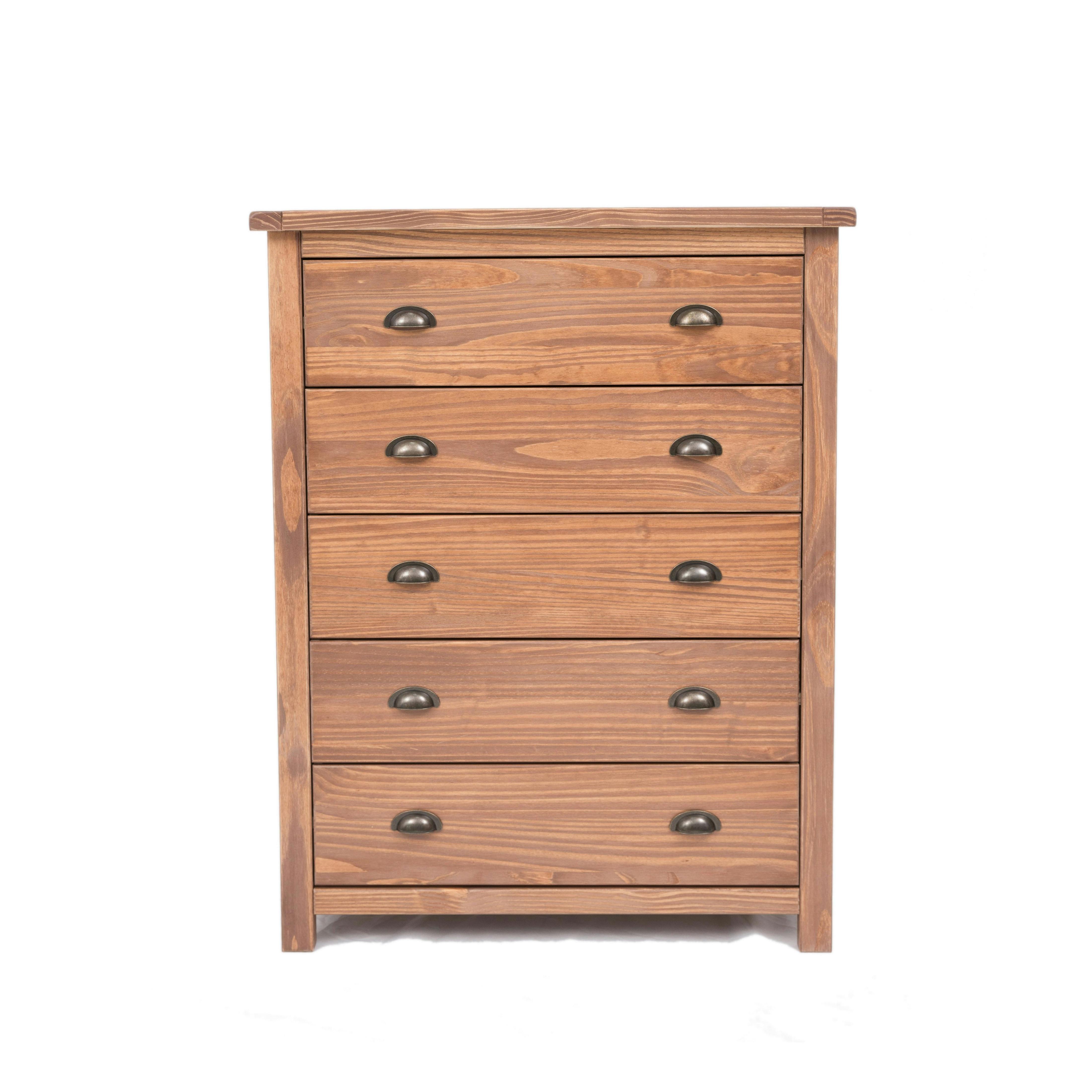 Rackhams Brown Padua 5 Drawer Chest Of Drawers Brass Cup Handle