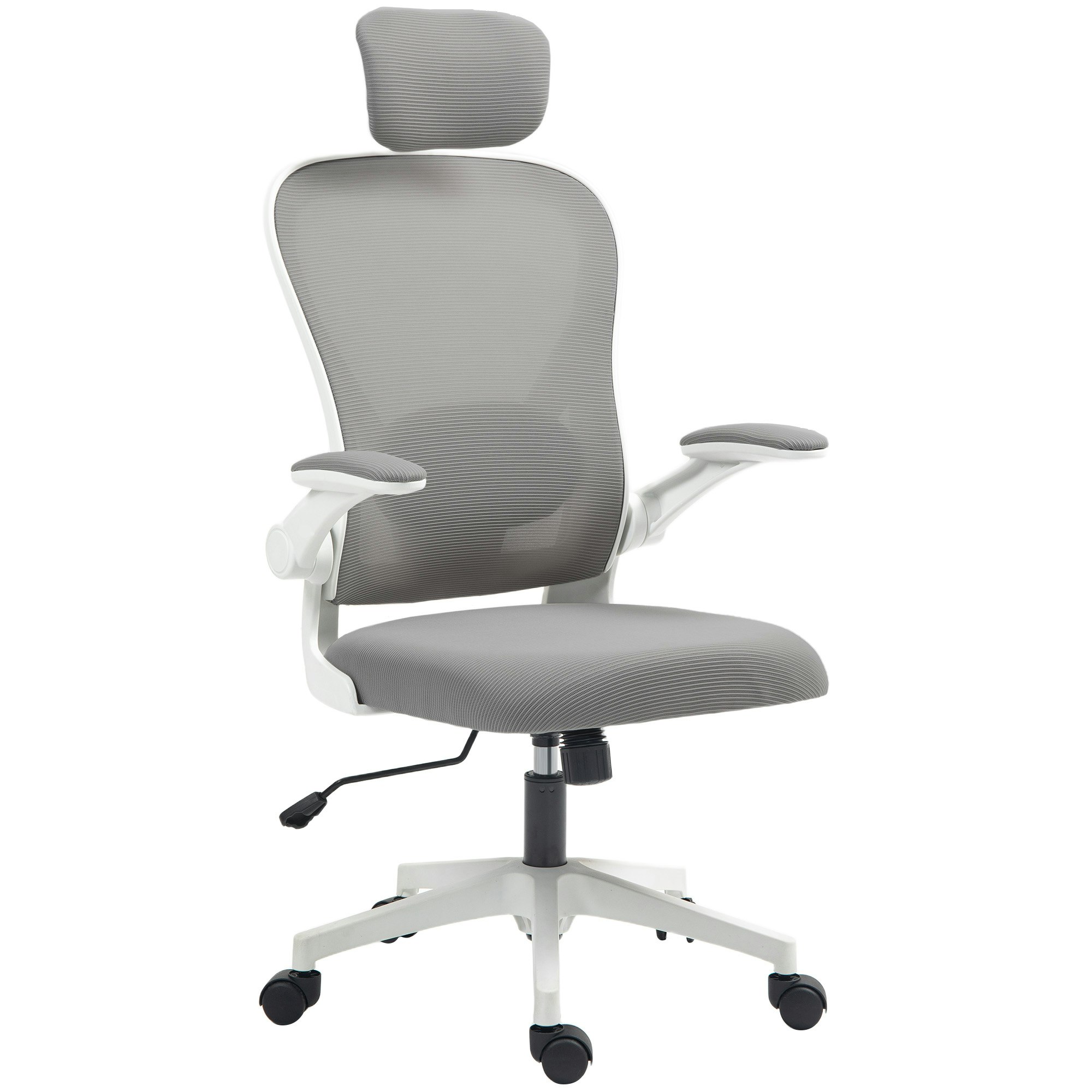 Homcom Grey Executive Mesh Office Chair With Headrest, Lumbar Support,