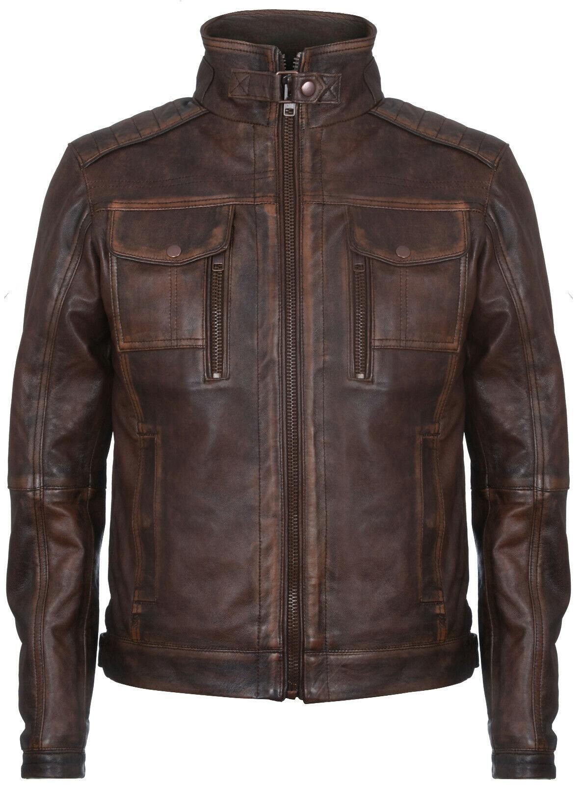 Infinity Leather Men's Brown Vintage Leather Biker Distressed Motorcycle Jacket - Uk 3XL | Eu 56 | Us 46