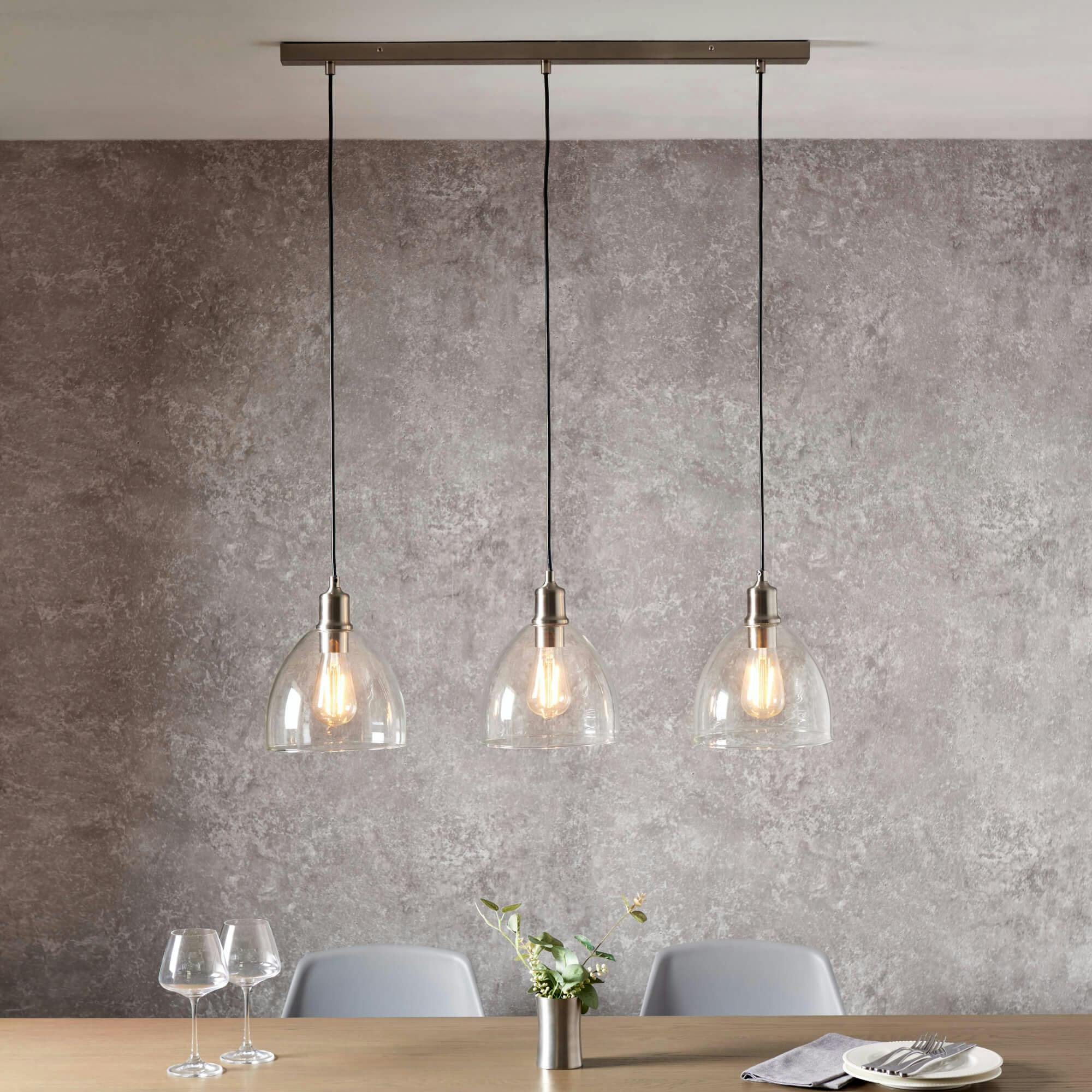 Rackhams Light Jacob 3 Nickel And Glass Ceiling Pendant Bar
