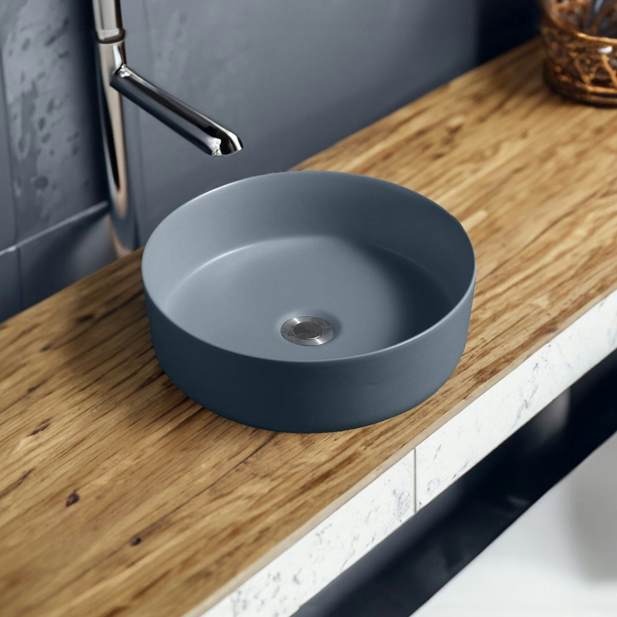 Rackhams Dark/Grey 7844 Ceramic Vert Round Countertop Basin In - Ceramic - One Size