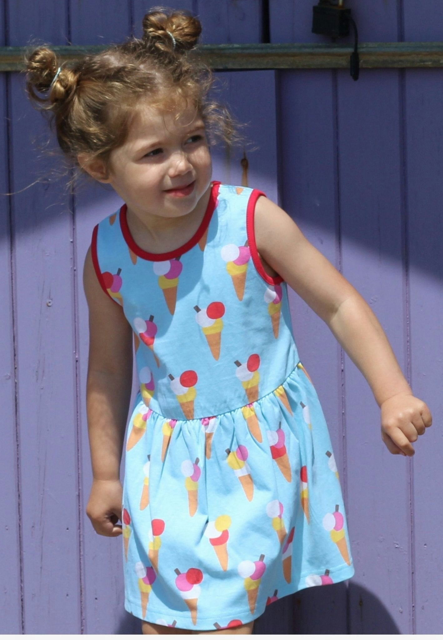 Toby Tiger Cream Organic Ice Cones Print Summer Dress - 6-7Y / 122Cm