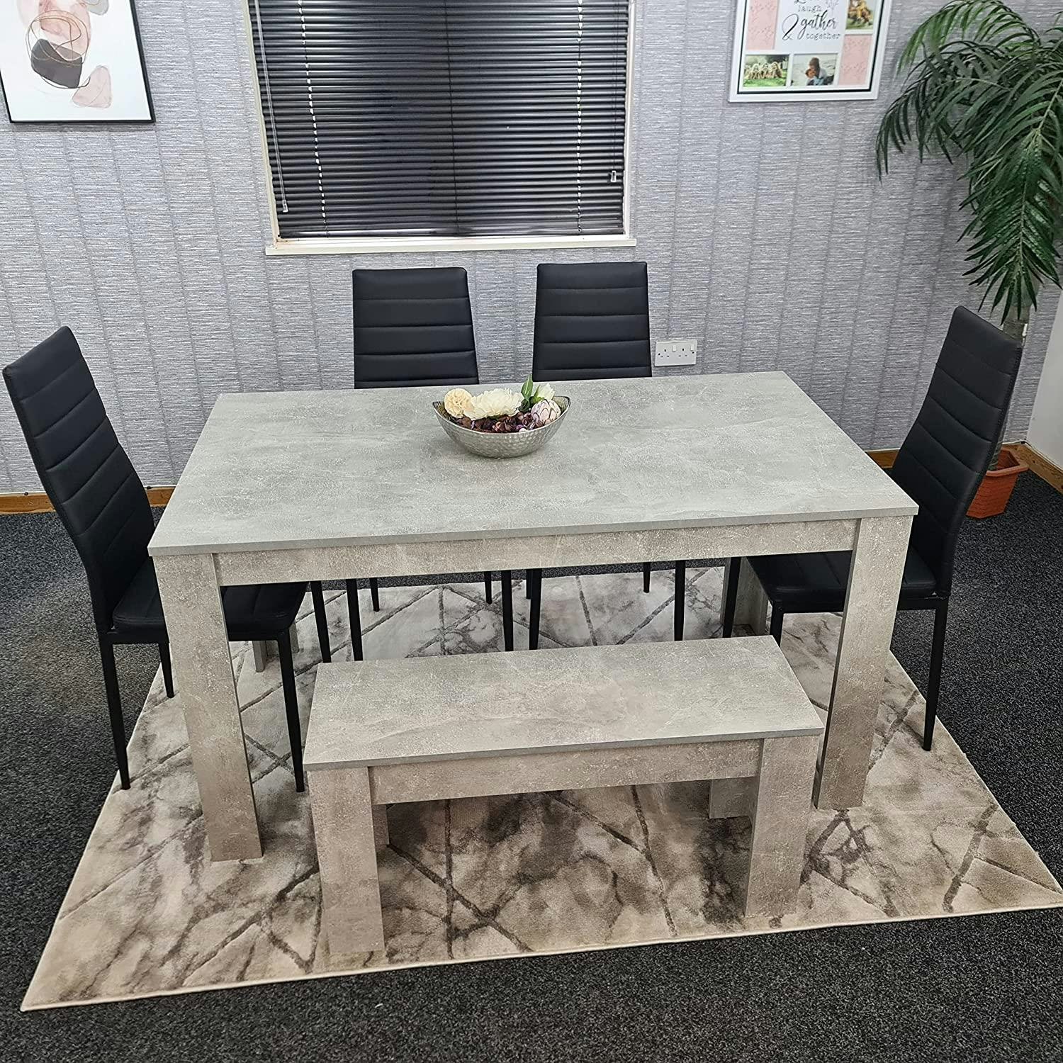Kosy Koala Grey/Black Dining Table Set With 4 Chairs Dining Room And Kitchen Table Set Of 4, And Bench