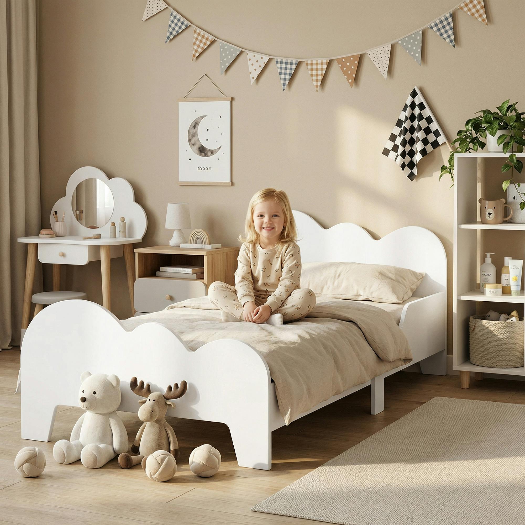 Rackhams Cloud-Themed Toddler Bed With Safety Rails, 143.5 X 74.5 X 56Cm
