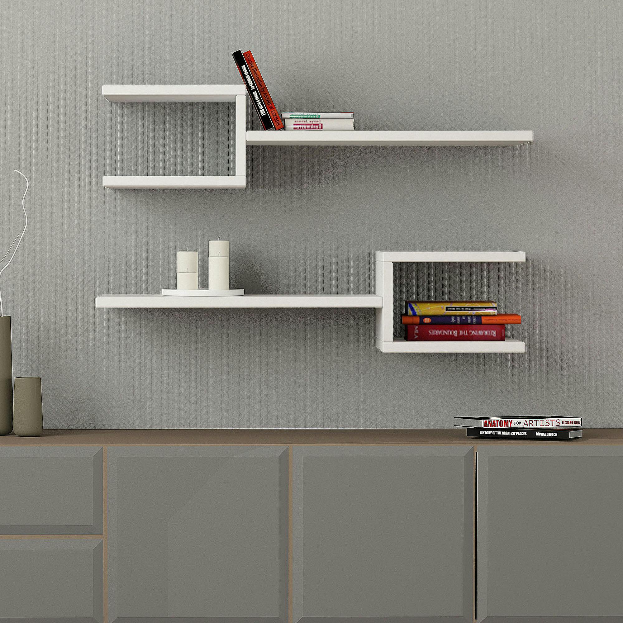 Rackhams White Fork Modern Wall Mounted Floating Shelf Unique Design Set 2 Piece Shelf 75Cm
