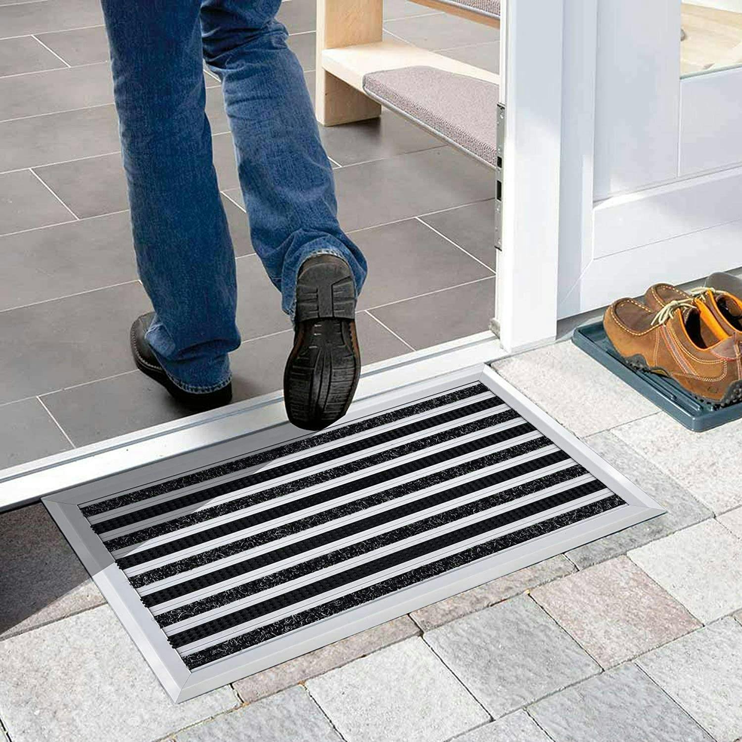 Rackhams Aluminium Door Mat With Carpet Inserts & Brushes