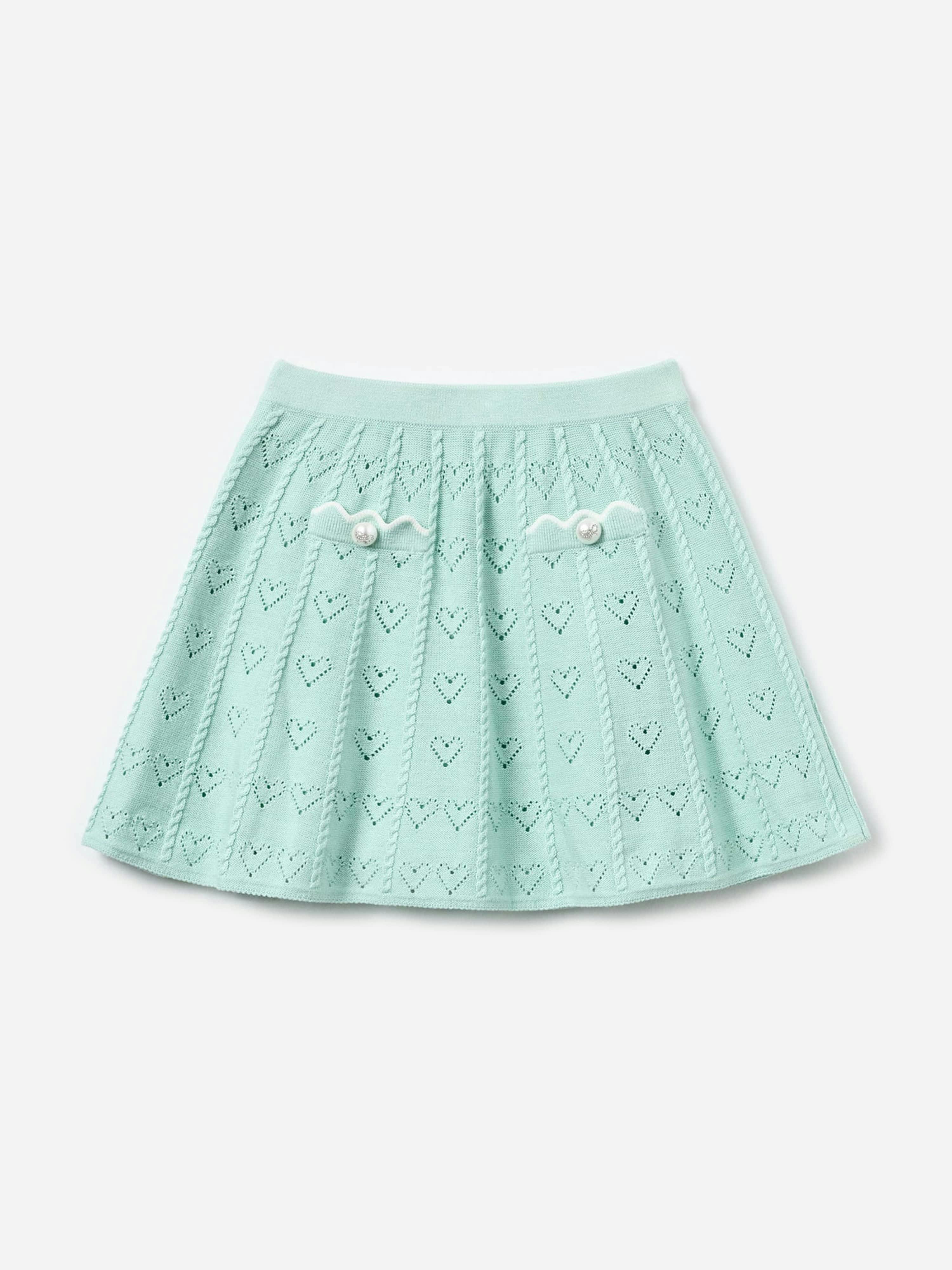 Self Portrait Girls Green Heart Knit Skirt In - 7 - 8 Yrs