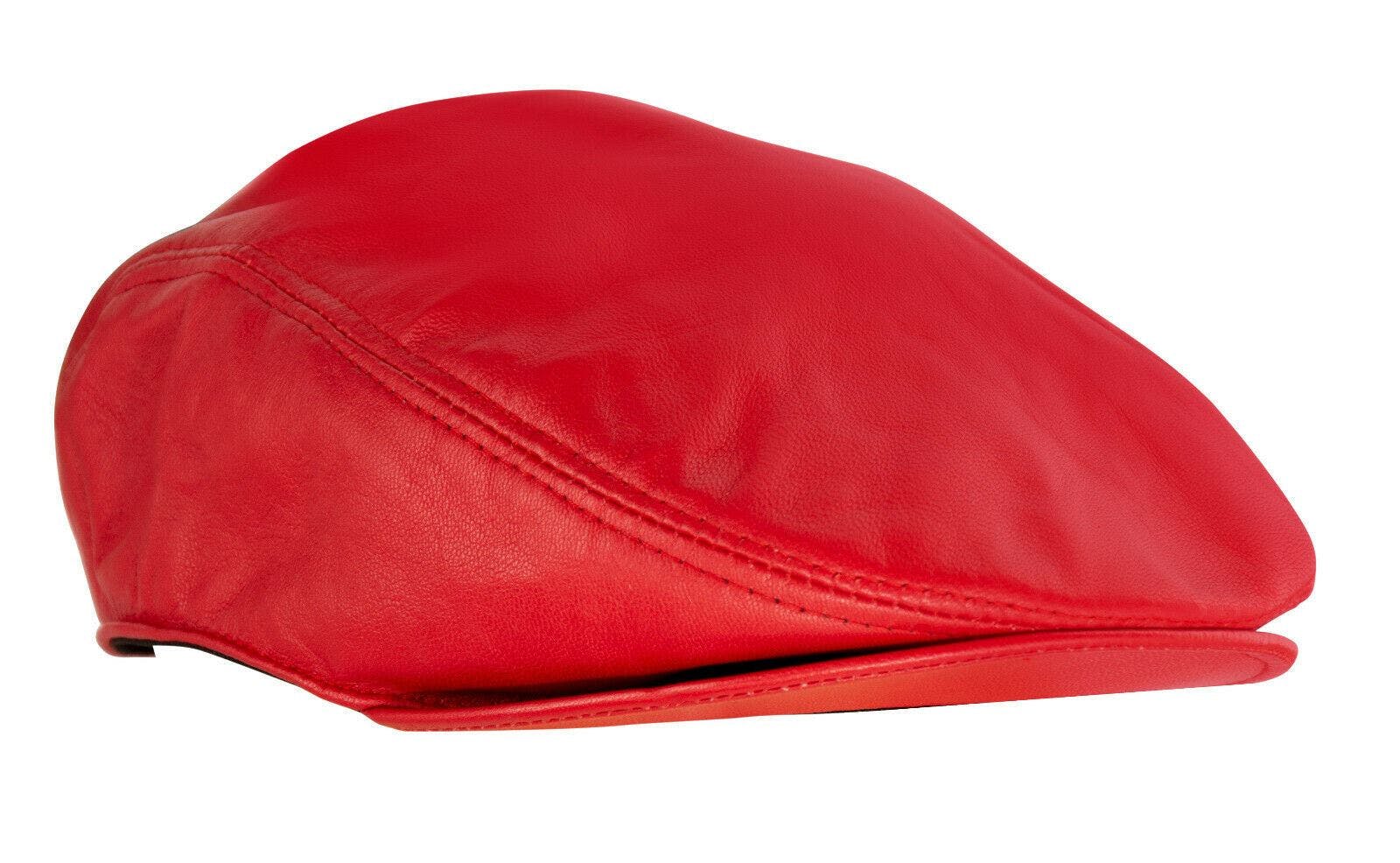 Infinity Leather Men's Red Leather Peaky Blinders Newsboy Flat Hat - 59