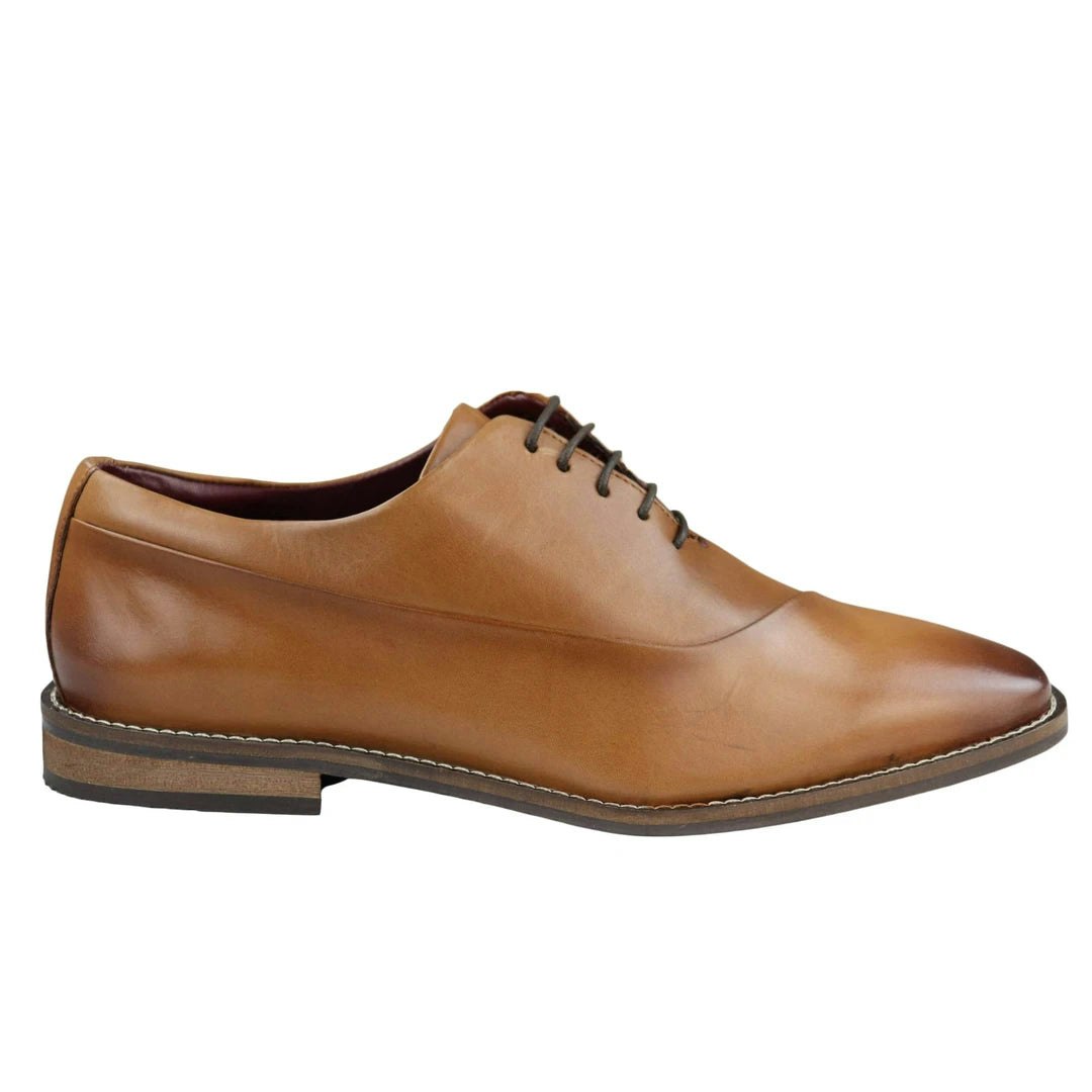 House Of Cavani Men's Black/Brown Laced Real Leather Derby Shoes Smart Formal Classic - Tan - Uk 7