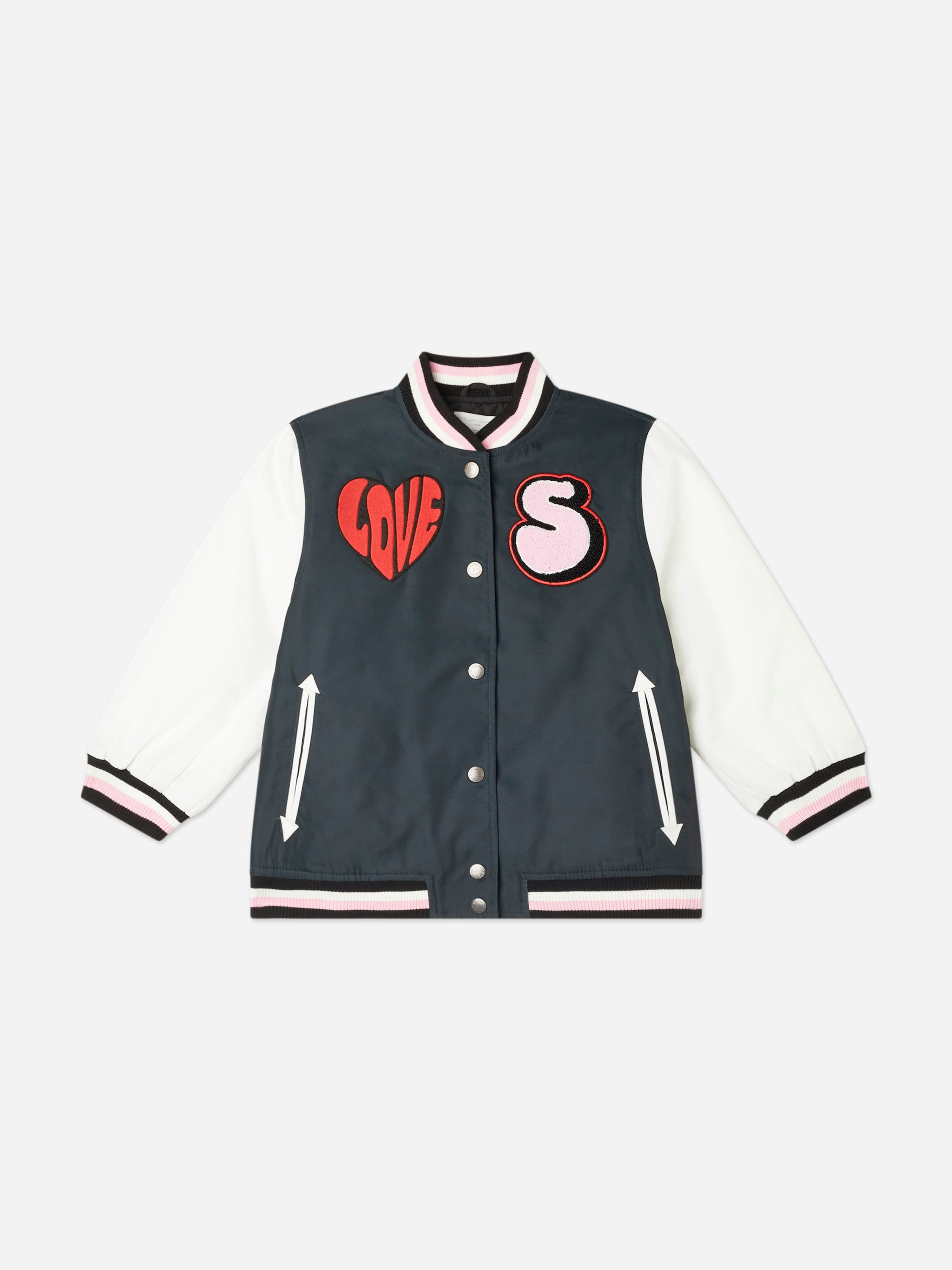 Stella Mccartney Kids Girls Black Stella Mccartney Love Varsity Jacket In - 8 Yrs