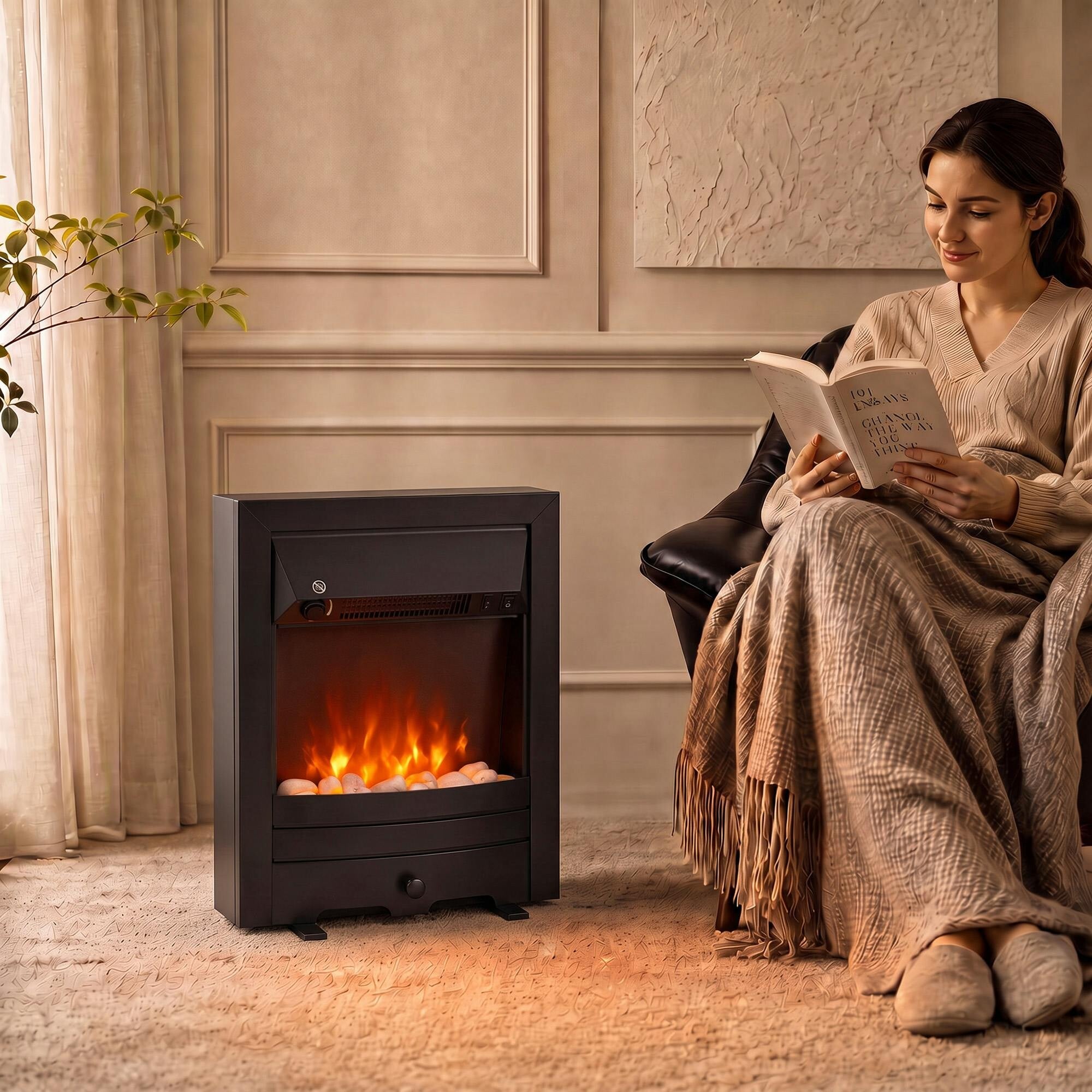 Homcom Black Electric Fireplace Stove Freestanding/Inset, 1000W/2000W - Matt