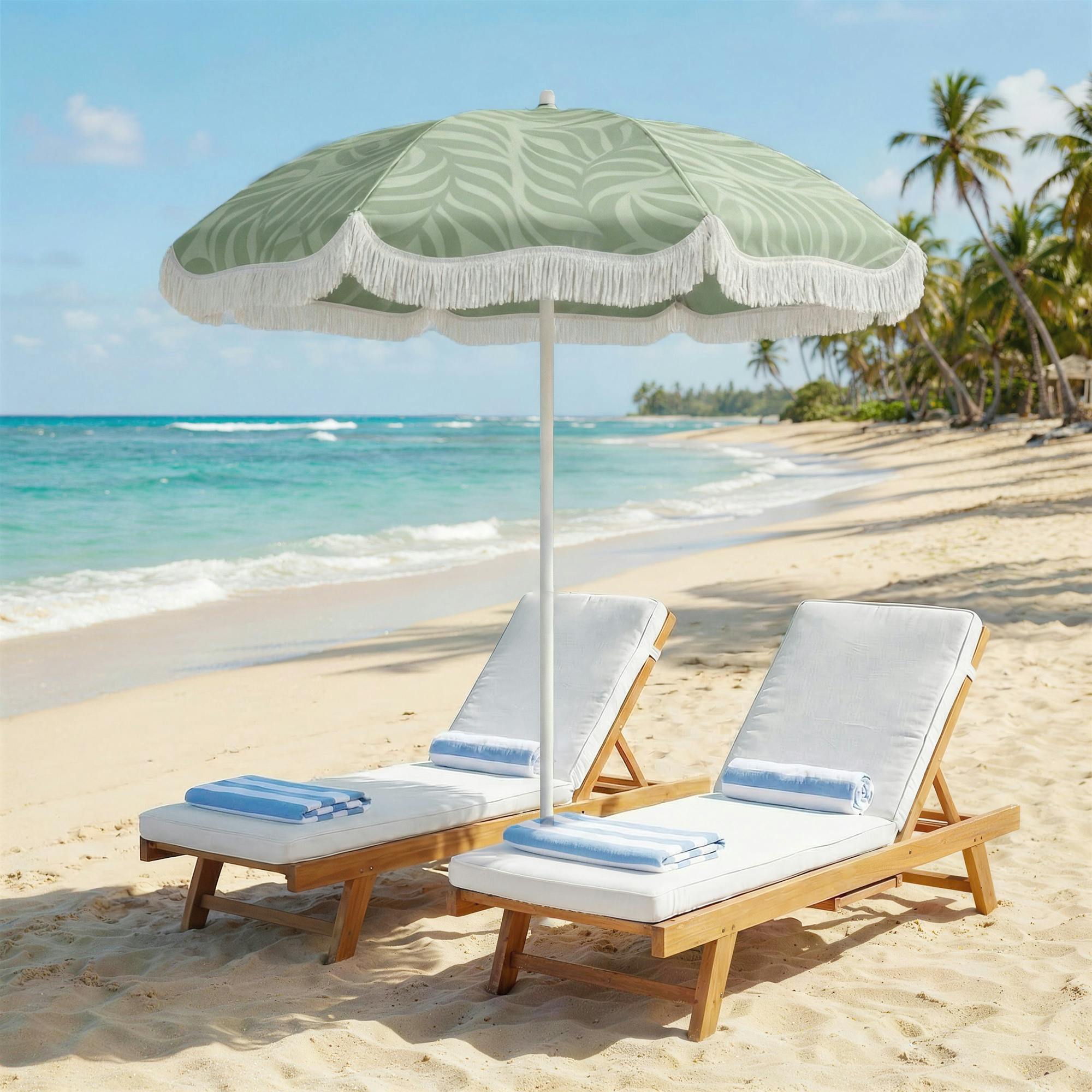 Rackhams Green 1.8 M Beach Umbrella Parasol With Sand Anchor, 30° Tilt - Beach Umbrella