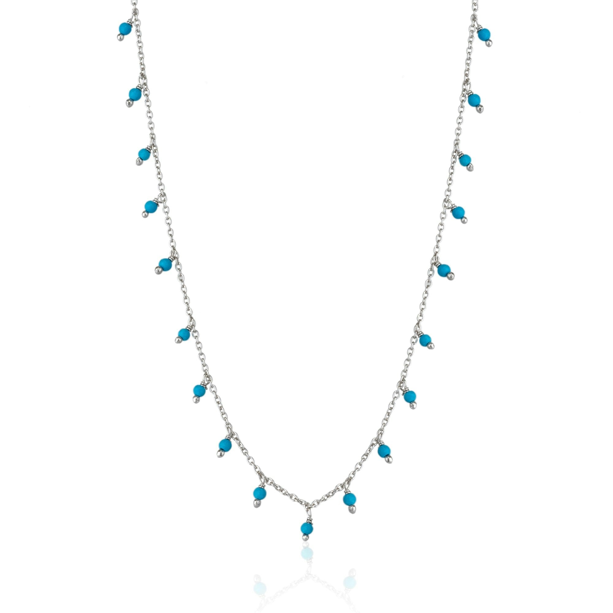 Spero London Blue/Turquoise/Silver Beaded Sterling Chain Necklace
