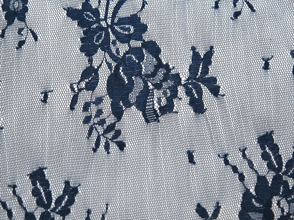 Minerva Blue Core Range Deadstock Chantilly Tulle Lace Fabric - Flowers Design Dressmaking Fabric, 130 Cm / 52" Wide - Per Metre - Midnight