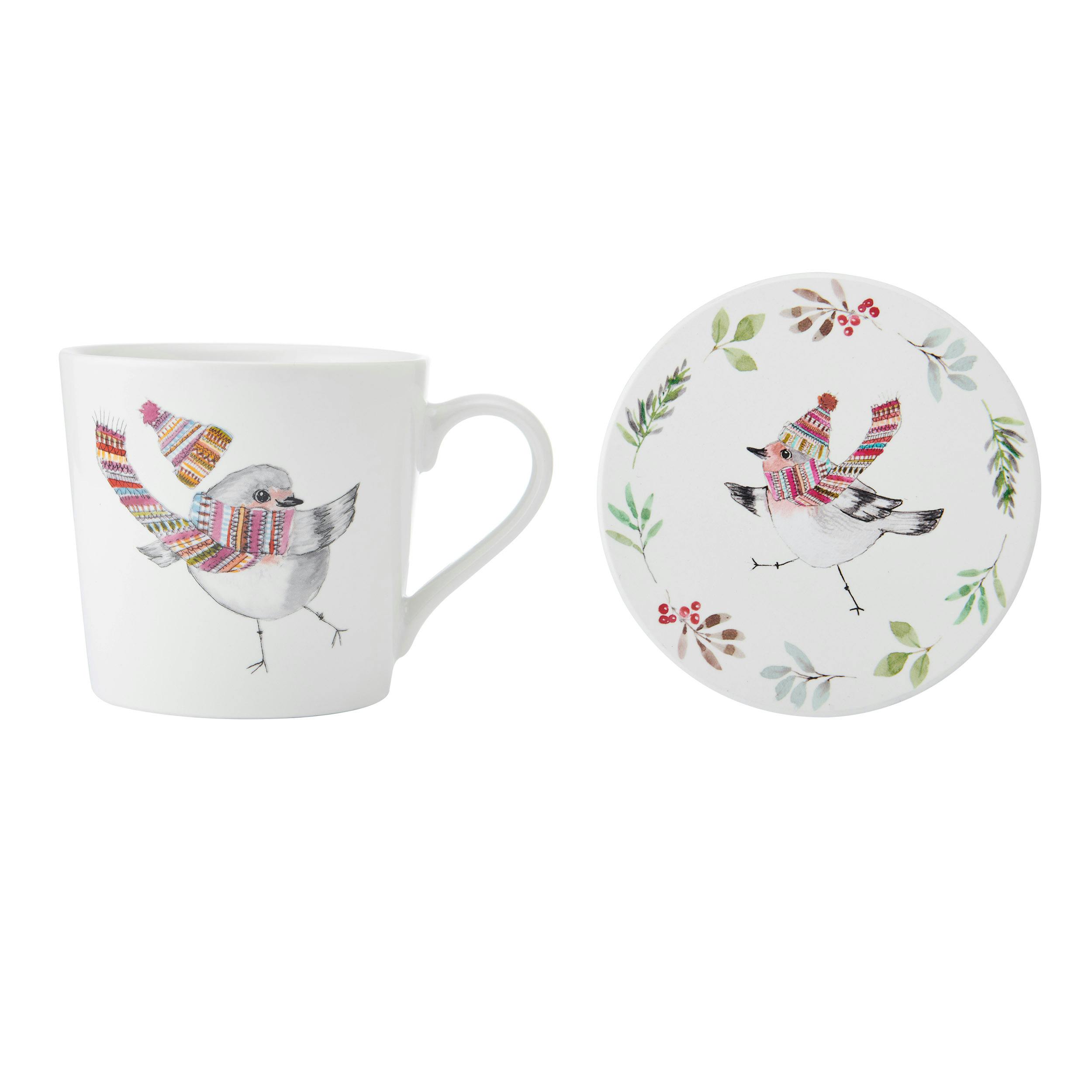 Rackhams White Tipperleyhill Robin Fine China Mug And Coaster Set - Fine China - Mug And Coaster