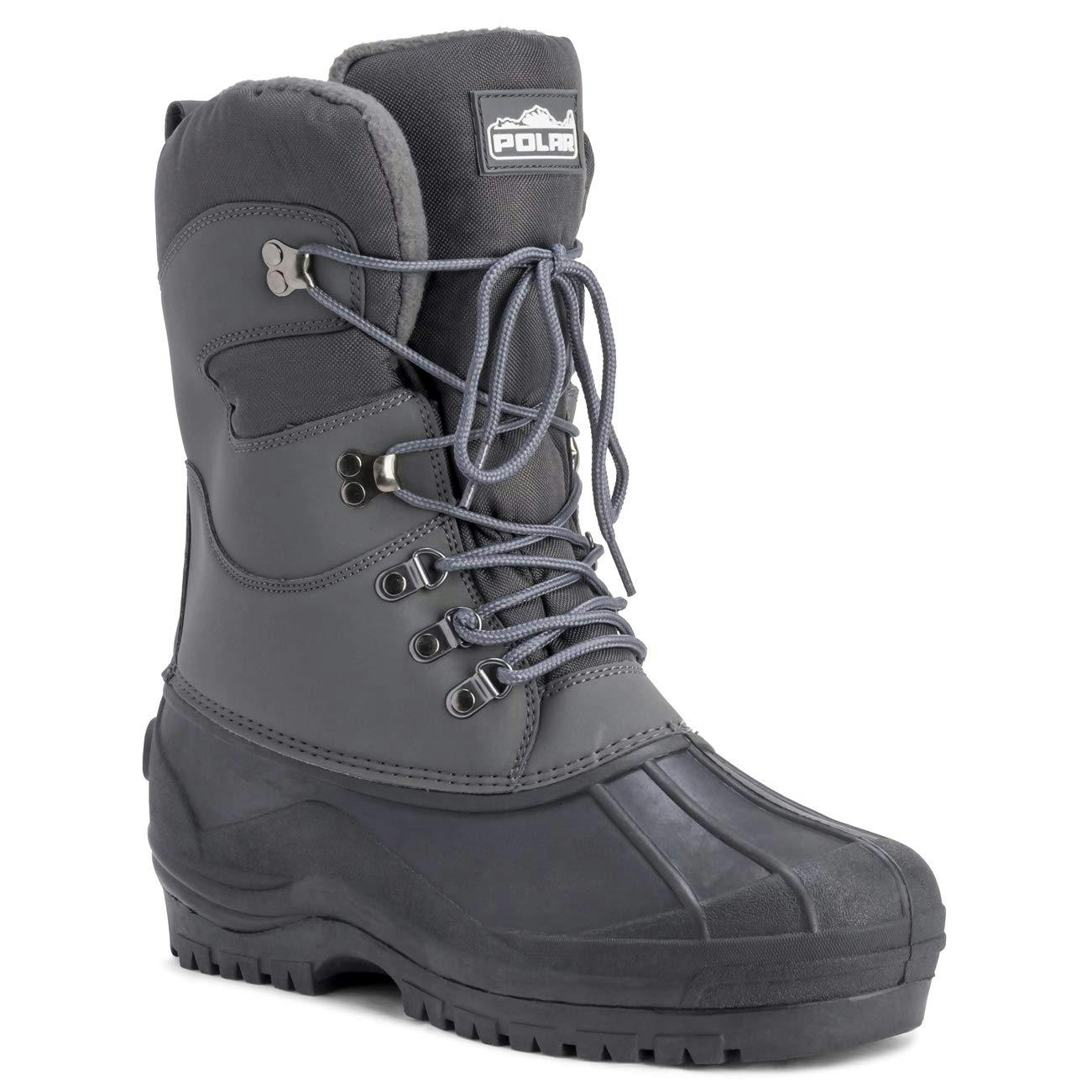 Viva Men's Grey Polar ’S Waterproof Winter Boots - Lace-Up For Walking & Hiking - 12