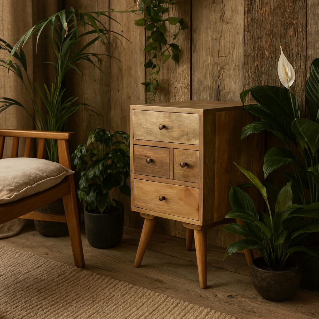Wyld Haus Grain Pitigliano Nordic 4 Drawer Mango Wood Bedside Table