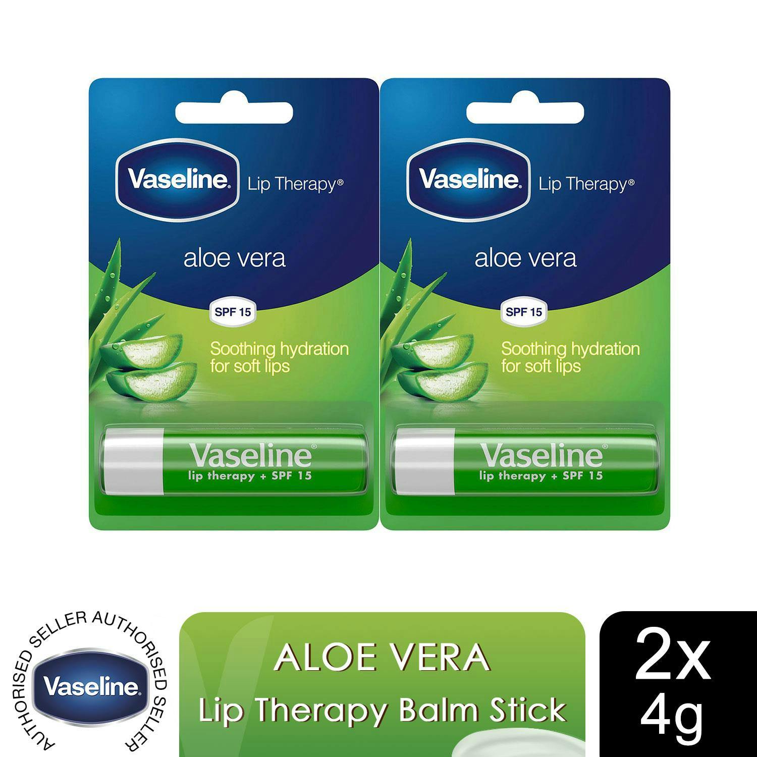Vaseline Unisex White Lip Therapy With Petroleum Jelly Balm Sticks, Aloe Vera 4G, 2 Pack In - Image 5