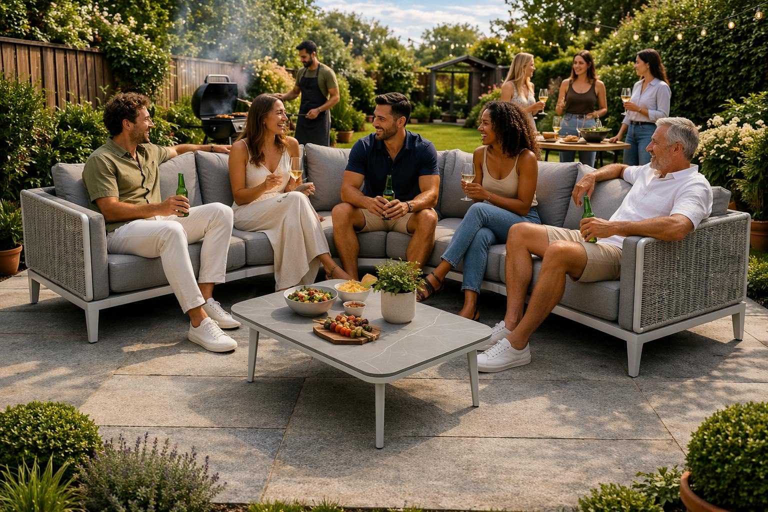 Glendale Sienna Corner Sofa L-Shaped Corner Sofa Set - Aluminium Garden Furniture With Teak Accents