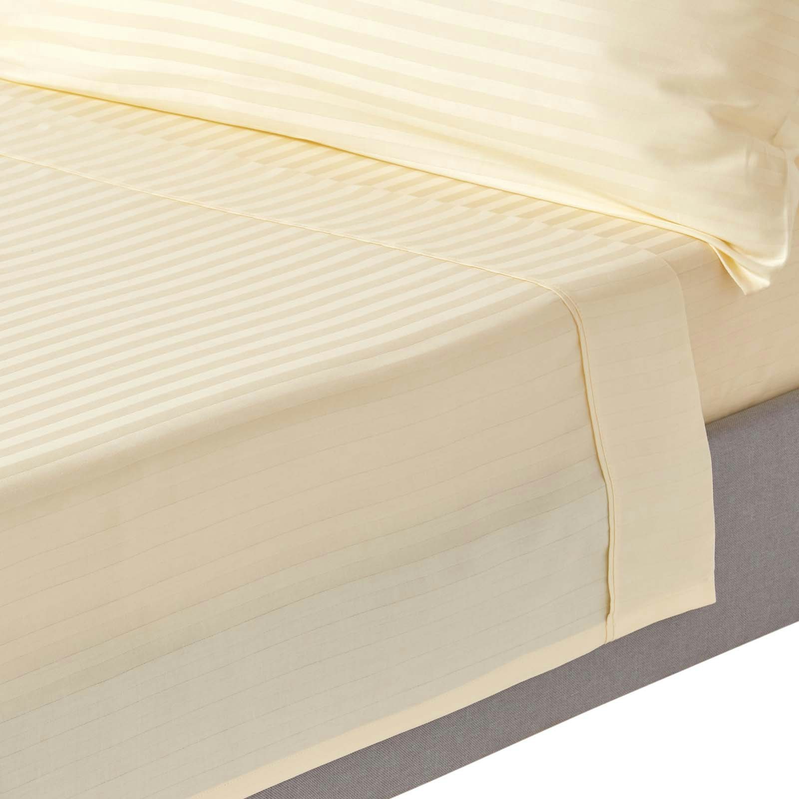 Rackhams Yellow Silky 330 Tc Egyptian Cotton Satin Stripe Flat Sheet - Pastel - Single