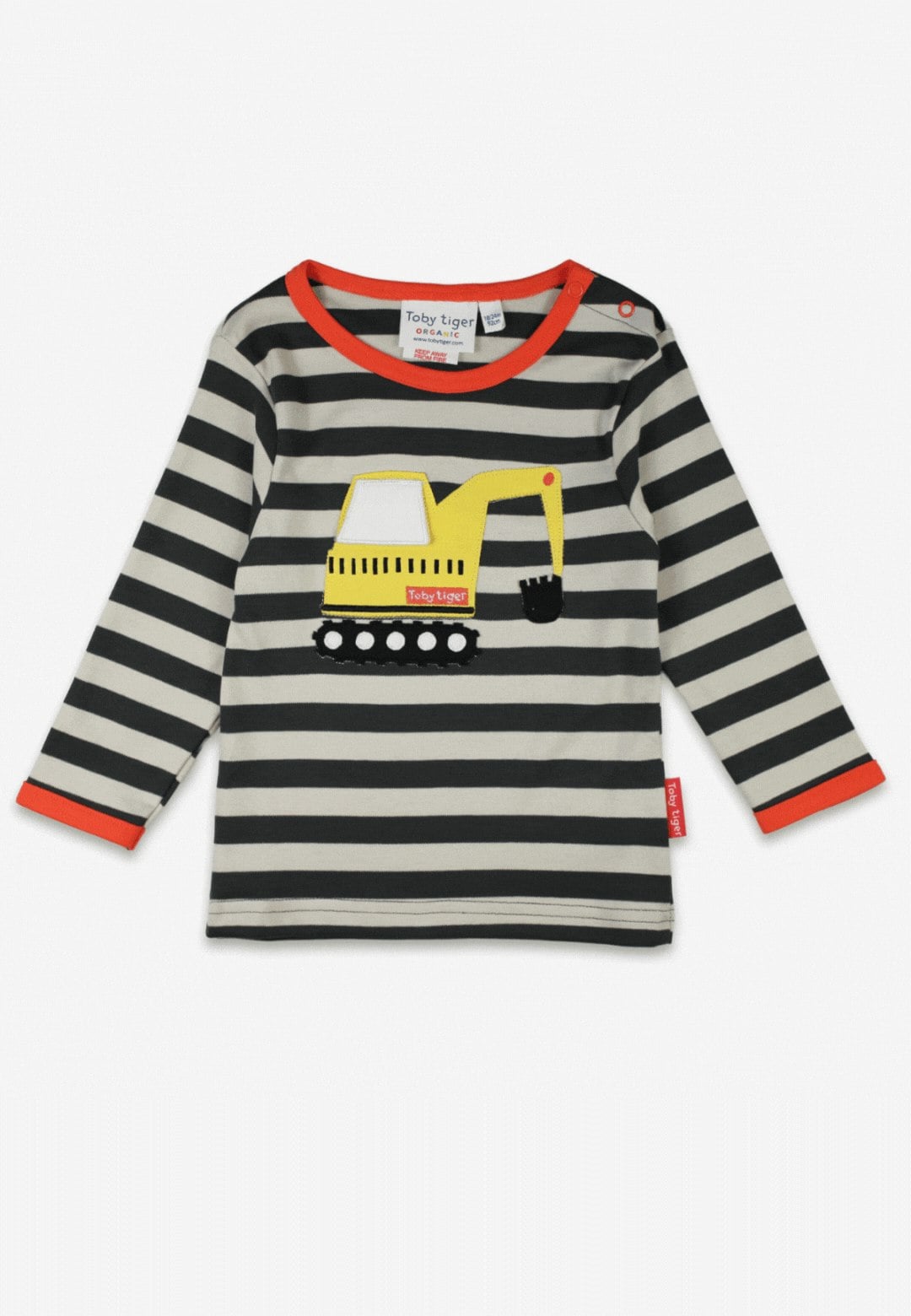Toby Tiger Grey Organic Digger Applique Long-Sleeved T-Shirt - 4-5Y / 110Cm