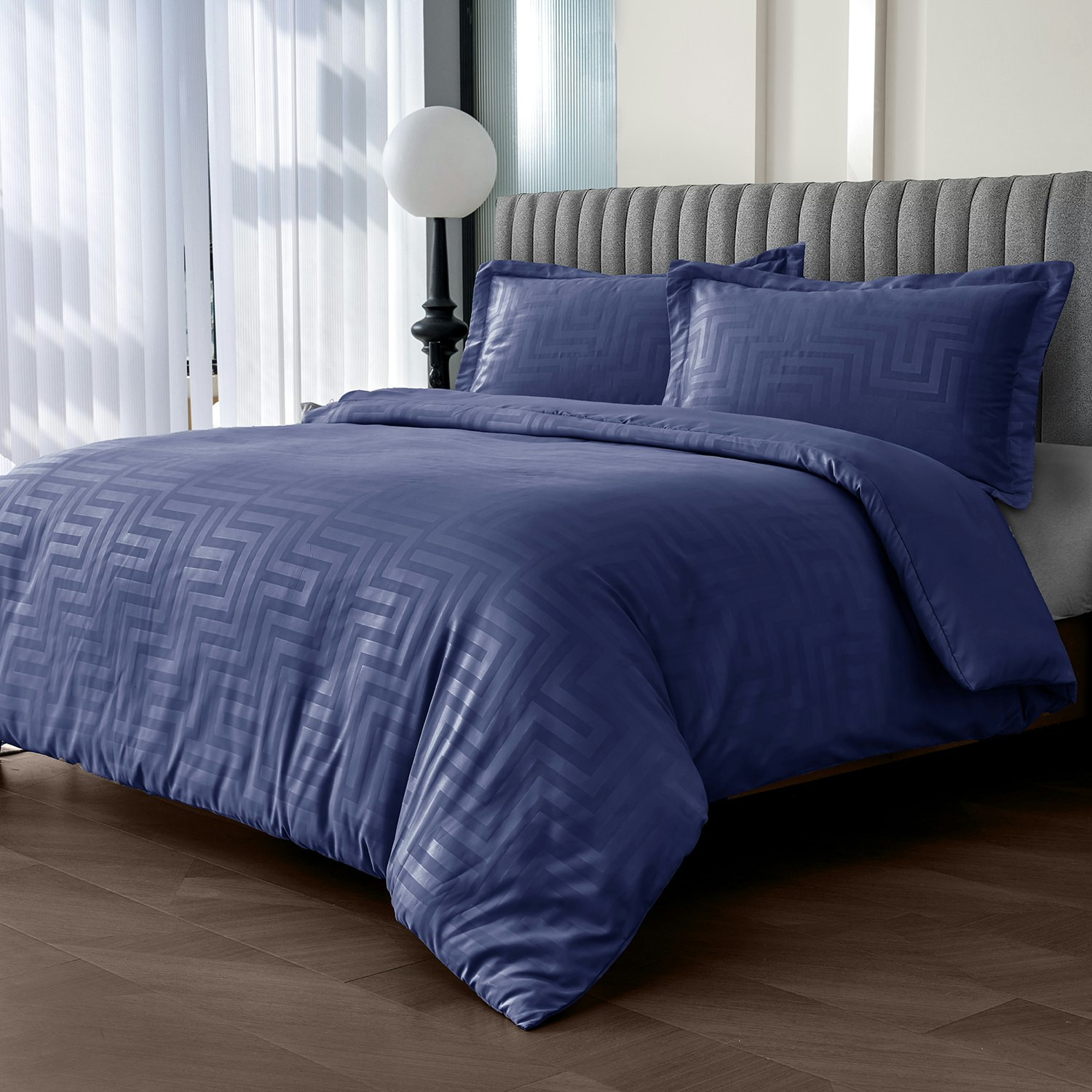 Rackhams Black/Grey/White Chic Bedroom Essentials Woven Duvet Cover & Pillowcase Set In Contemporary Colours - Luxury Bedding Set - Navy - Single