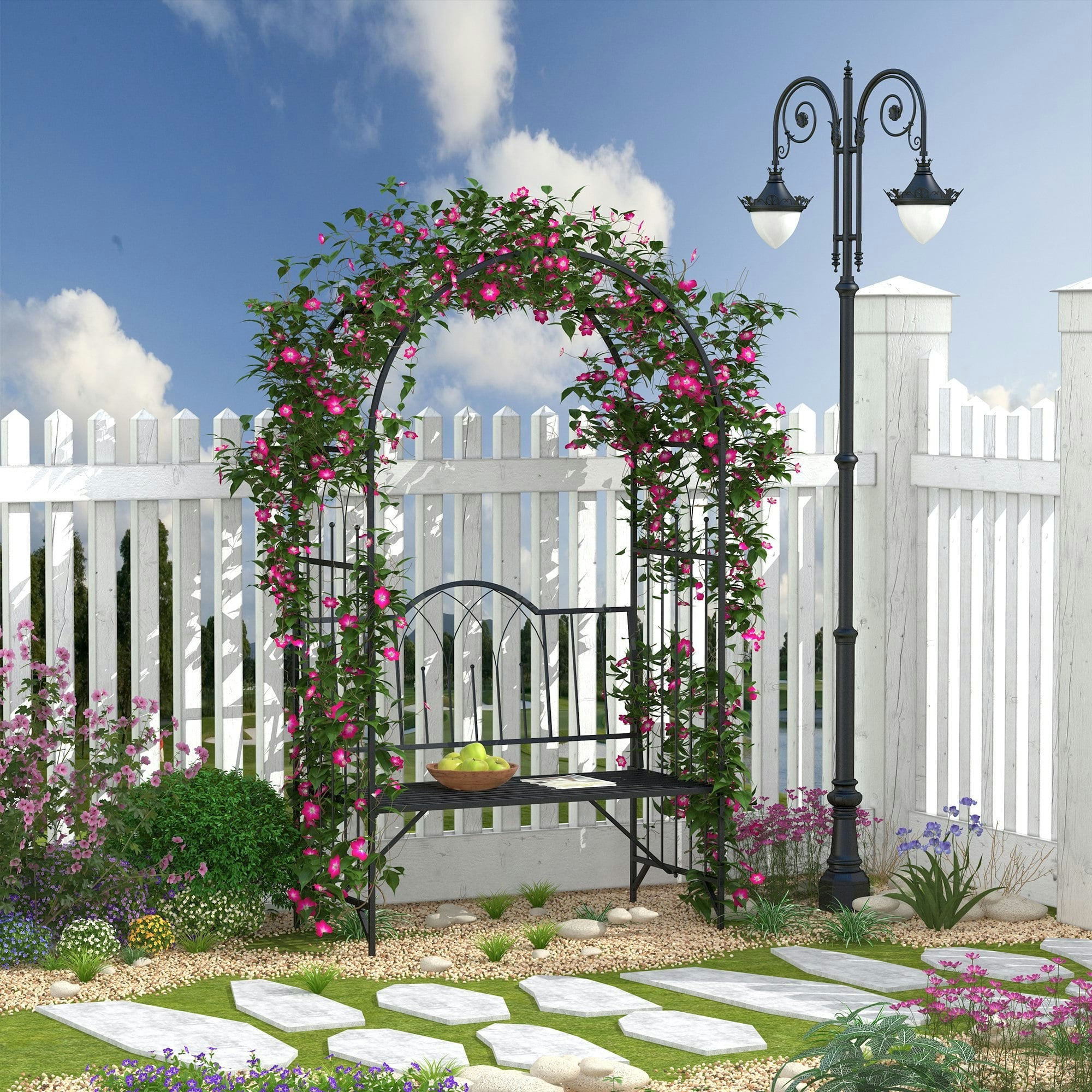 Rackhams Green Garden Arch Bench Outdoor Patio Trellis Arbor For Climbing Plant