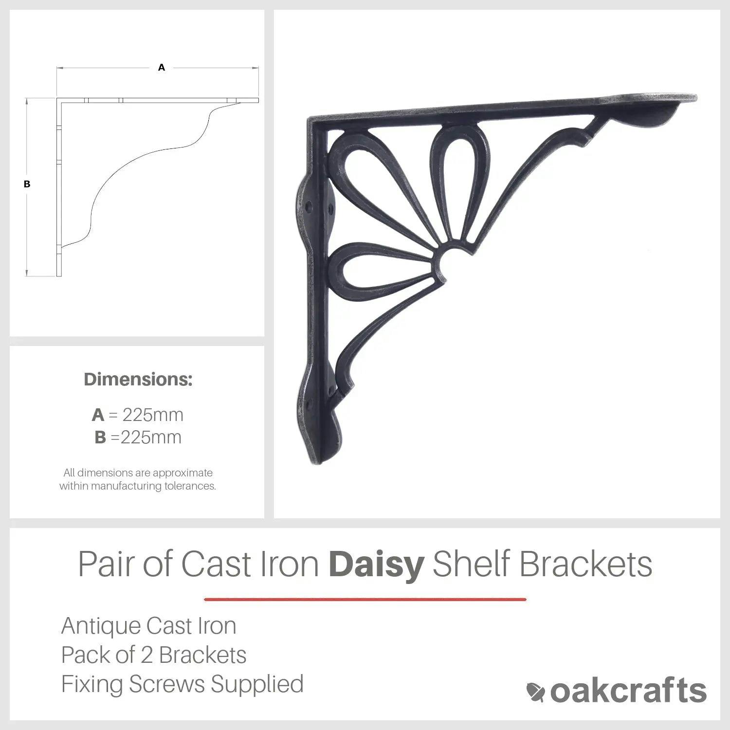 Rackhams Pair Of Antique Cast Iron Daisy Shelf Brackets - 225Mm X 225Mm
