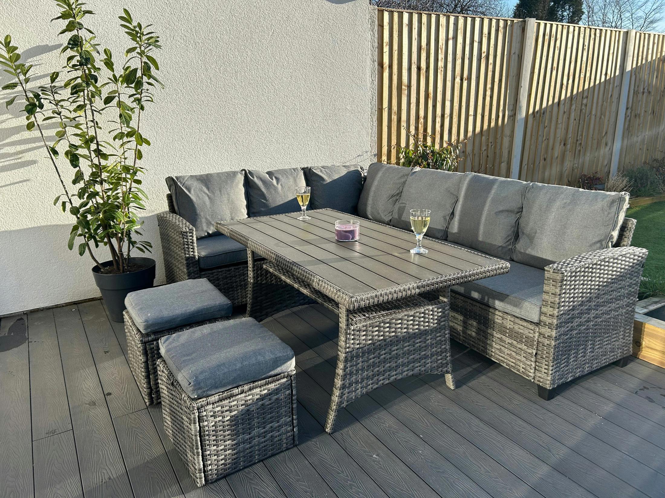 Outdoor Living Grey York 8 Seat Mixed Rattan Corner Sofa Dining Set