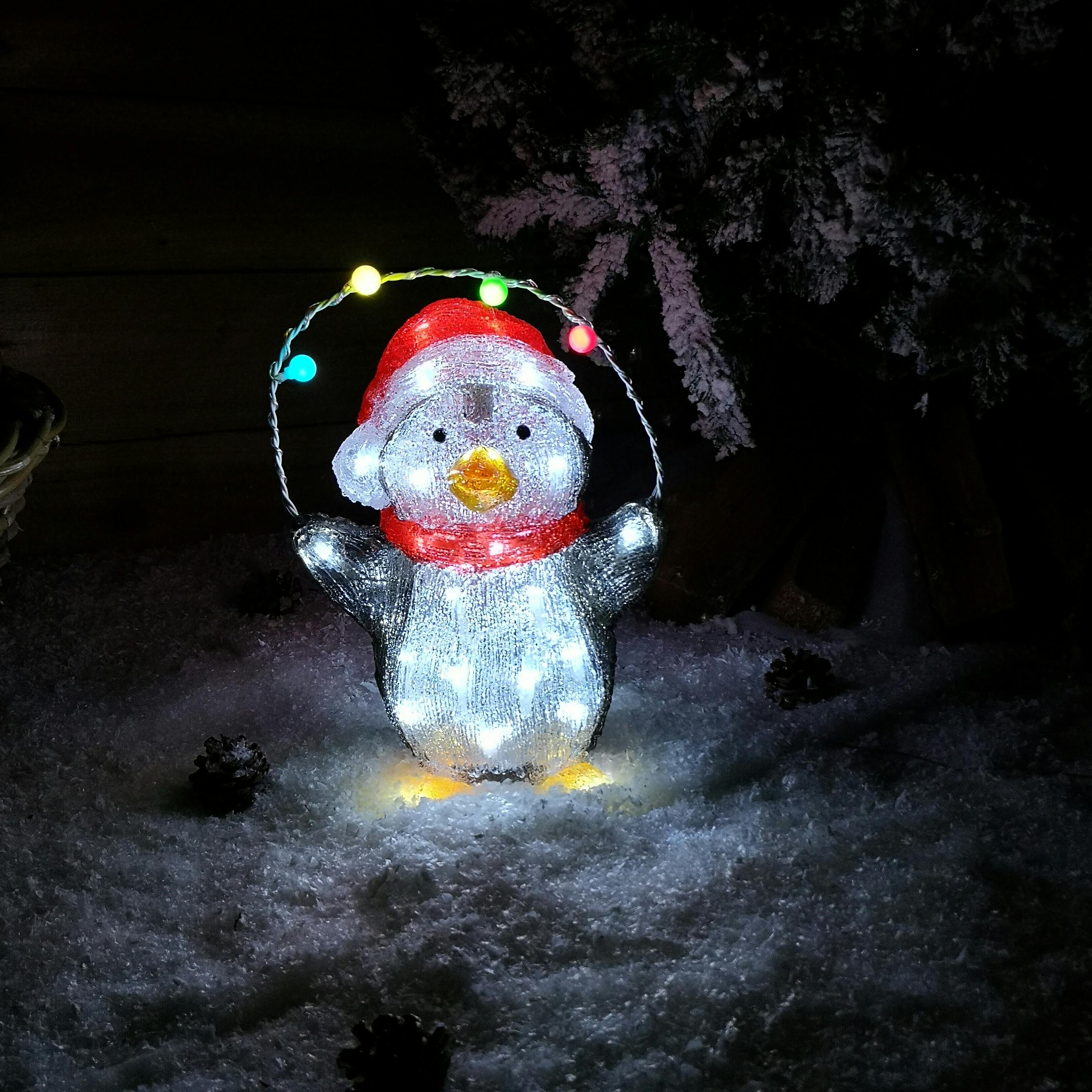 Rackhams White 30Cm Festive Acrylic Lit Penguin Indoor Outdoor Christmas Decoration With 40 Led