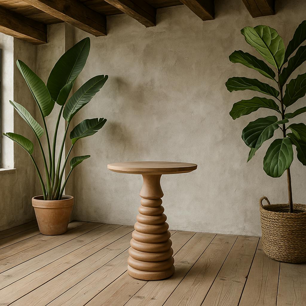 Rackhams Grain Chicago Cane And Carved Natural Mango Wood Side Table