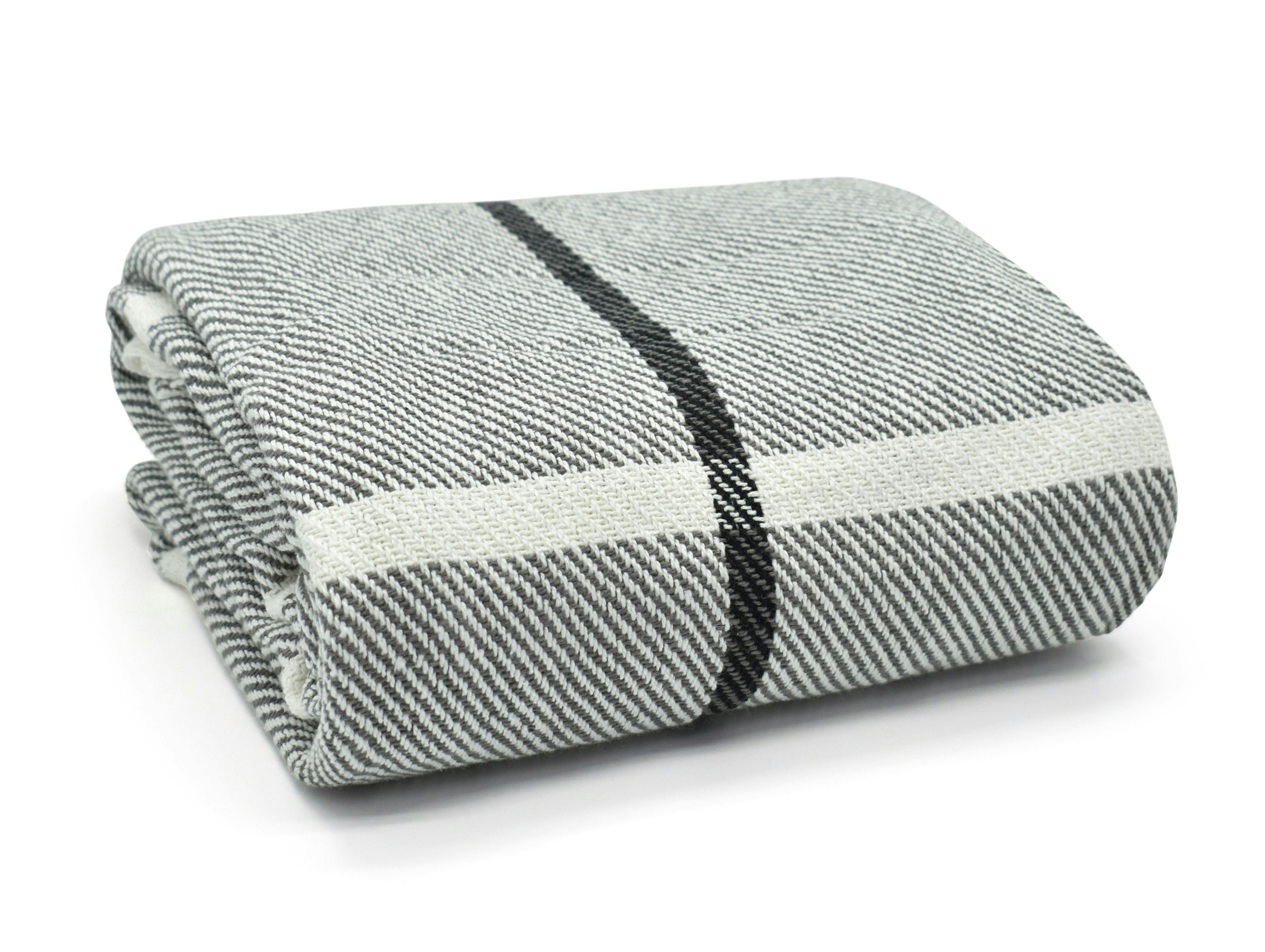 Rackhams Grey Check Cotton Tassel Throw - 127Cm X 152Cm