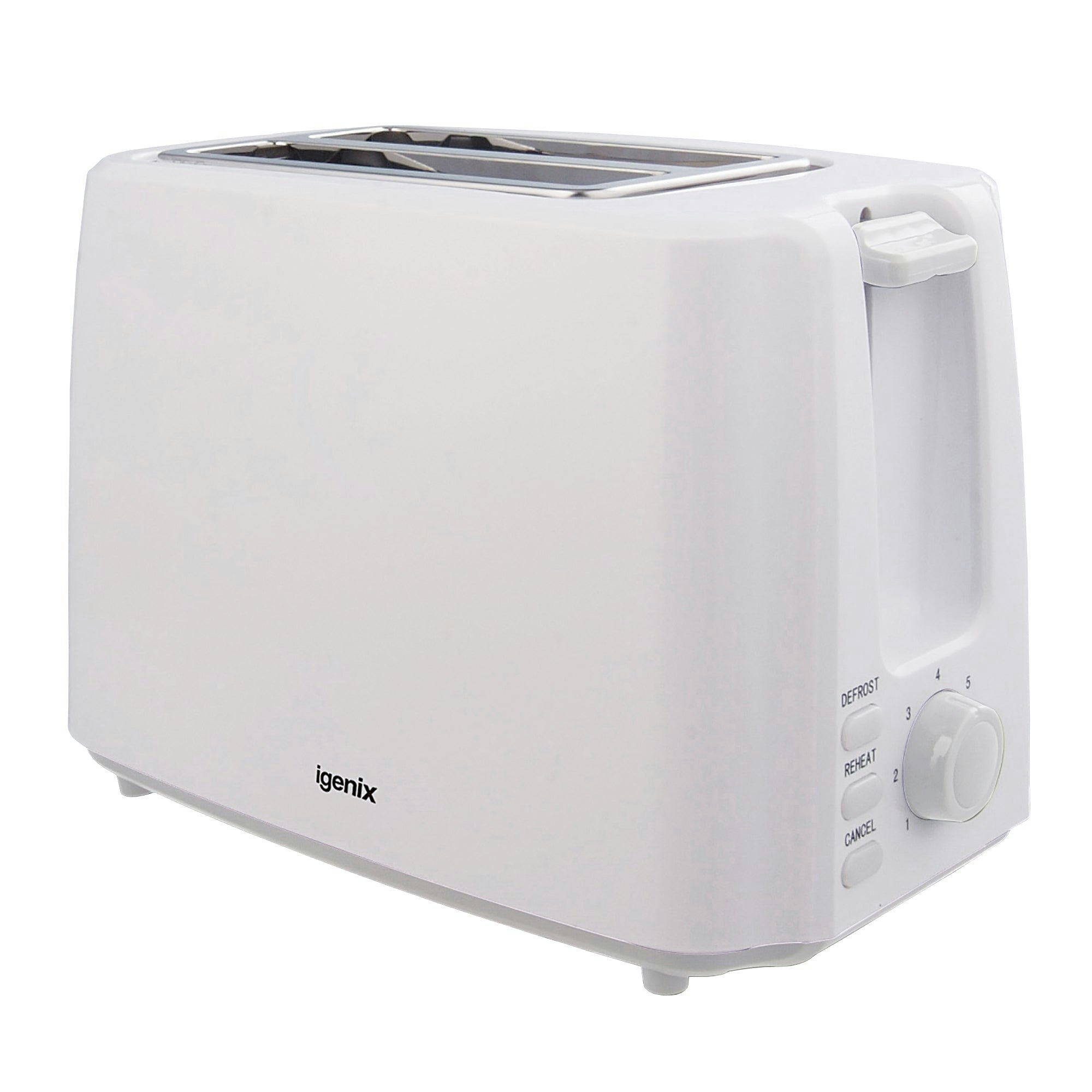 Igenix White 2 Slice Toaster, Defrost & Reheat Function,