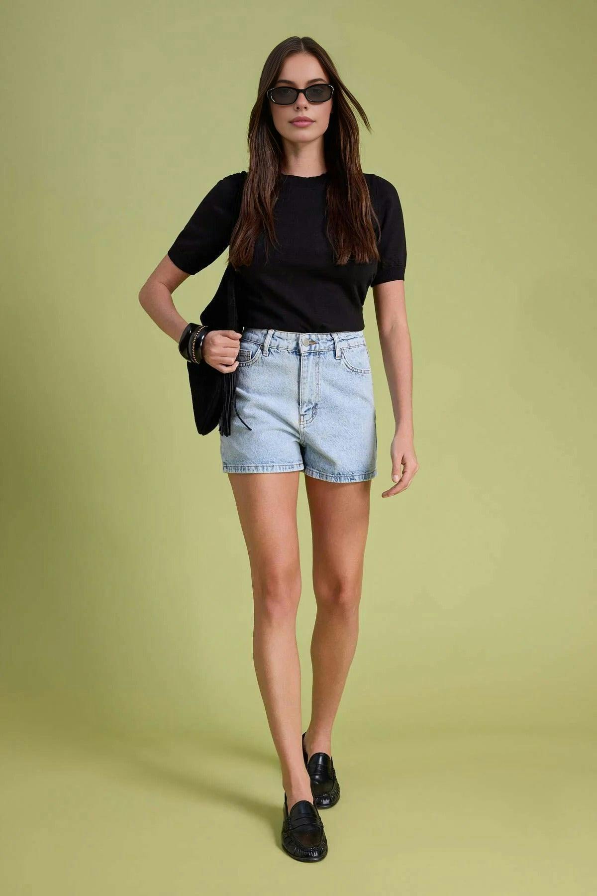 Wovcor Light/Blue High-Waisted Denim Shorts - 12