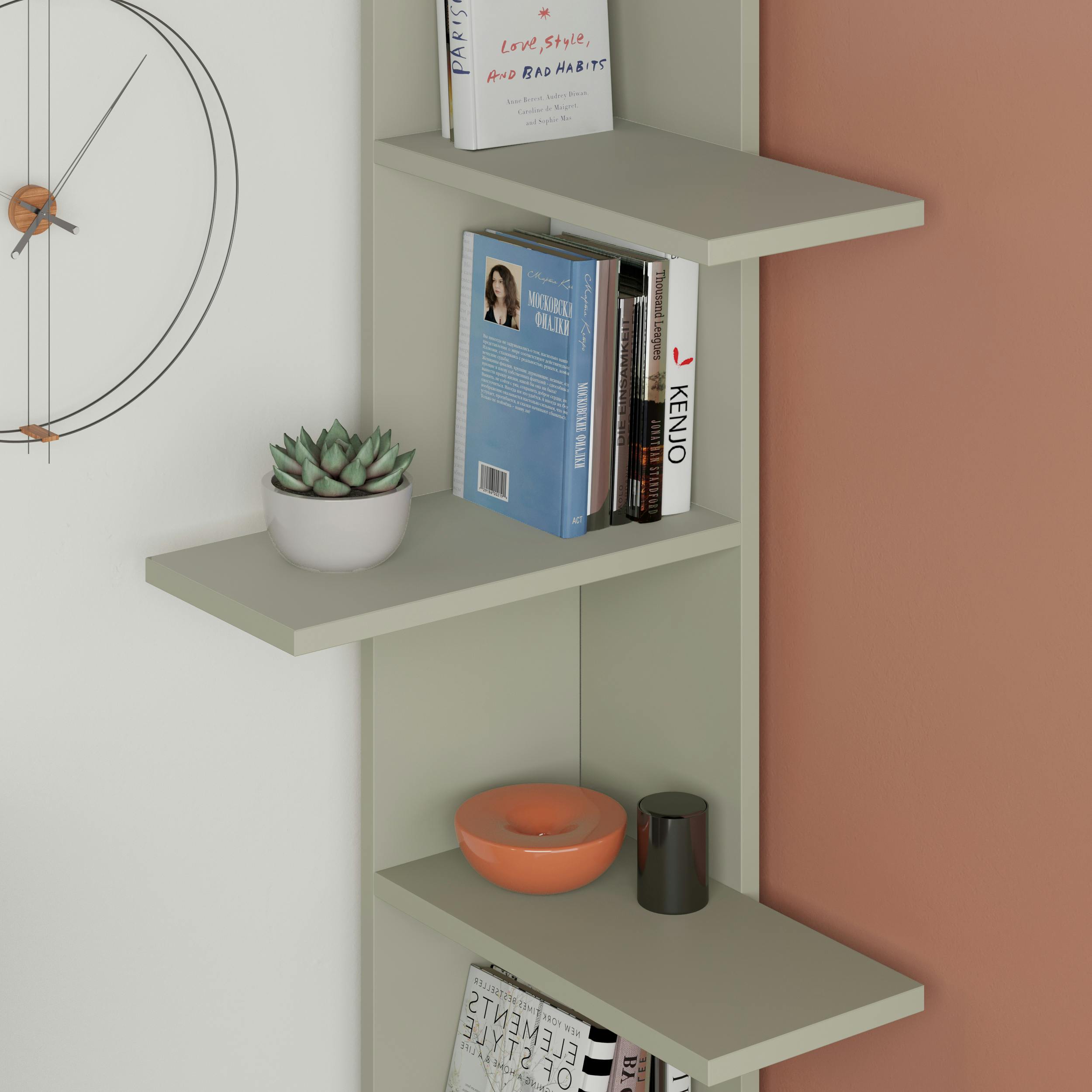 Decortie Green Saso Modern Corner Bookcase Display Unit Medium 141(H)Cm - Ash