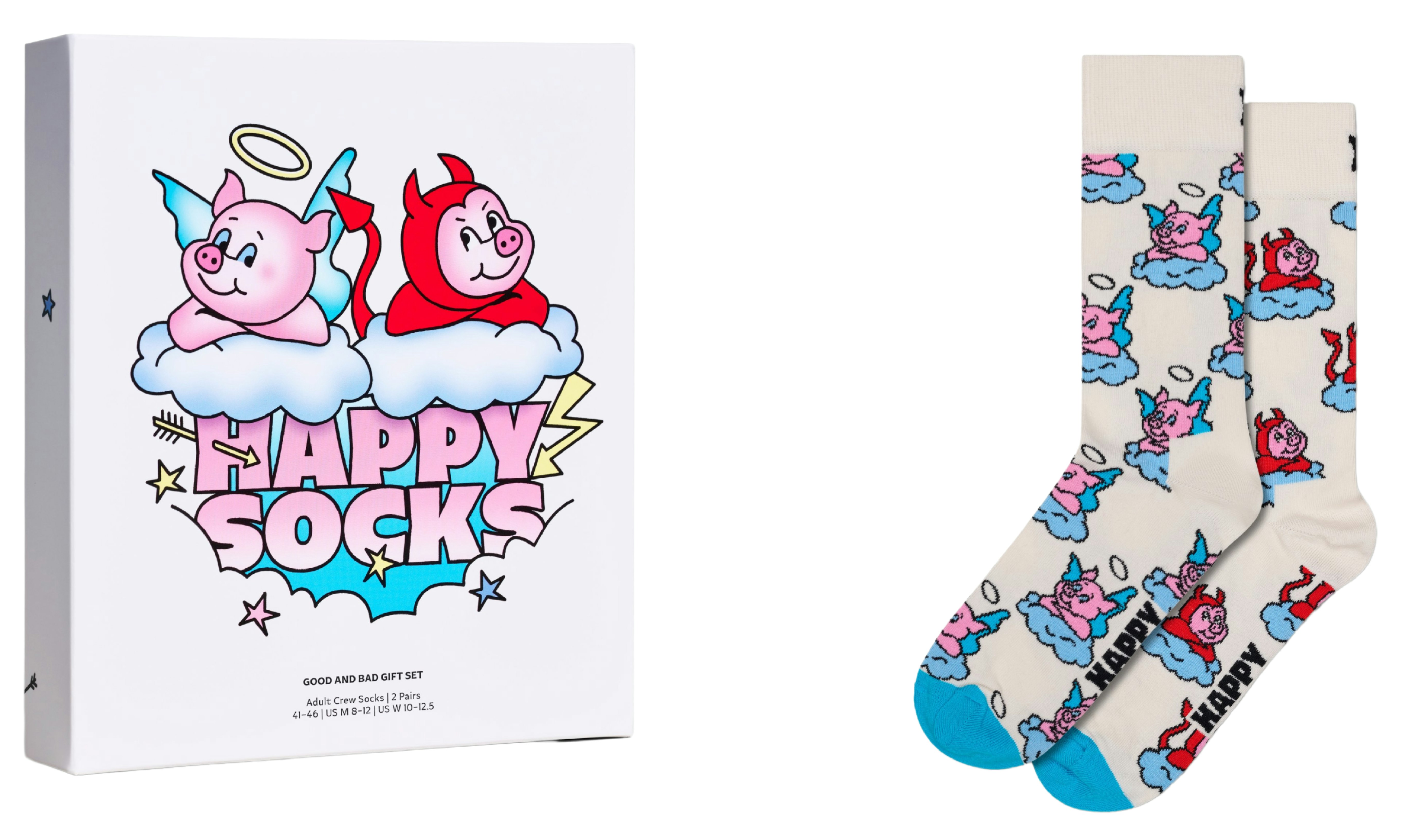 Happy Socks White 2-Pack Good Pig Bad Pig Socks Gift Box, - Eur 41-46