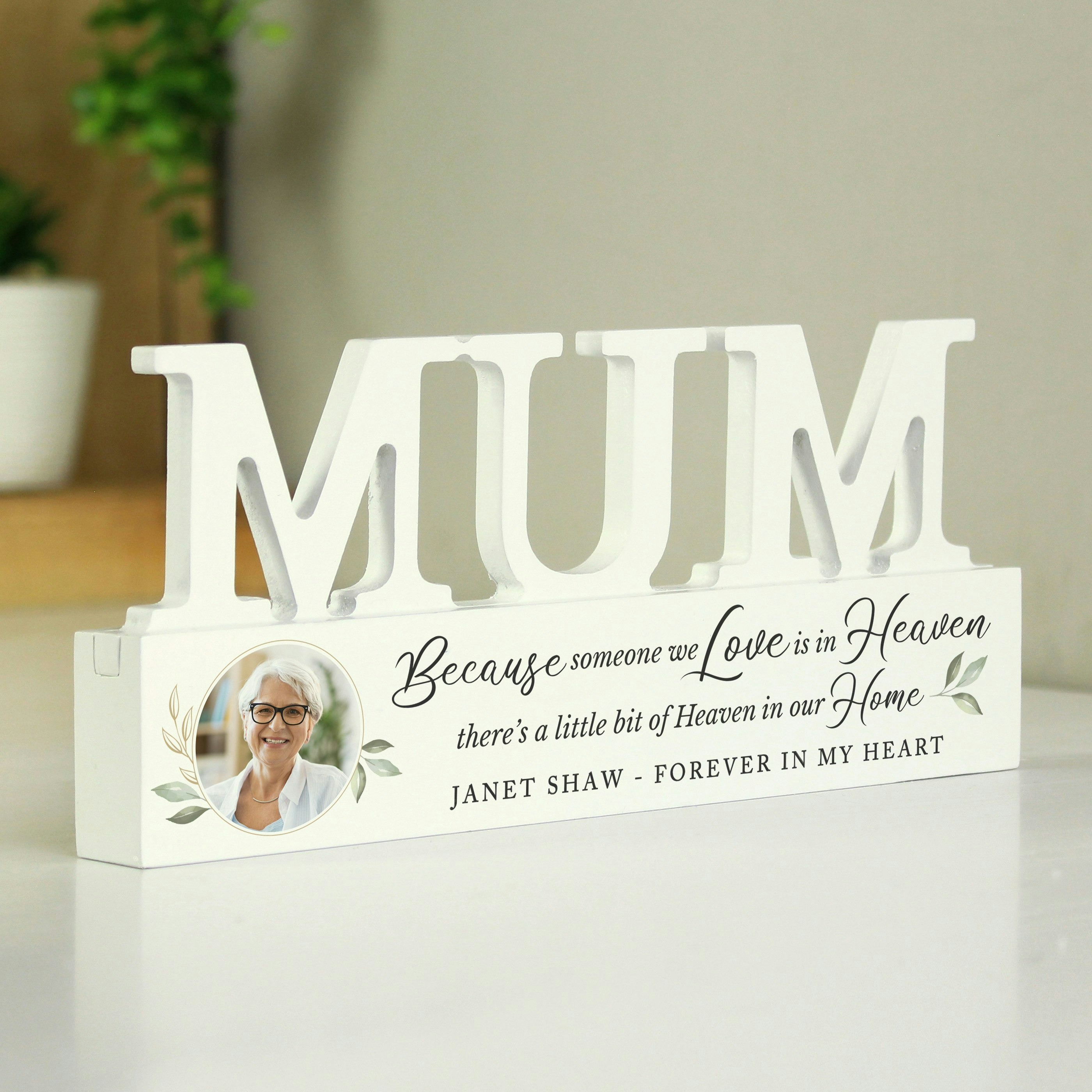 Rackhams Personalised Botanical Memorial Photo Upload Wooden Mum Ornament