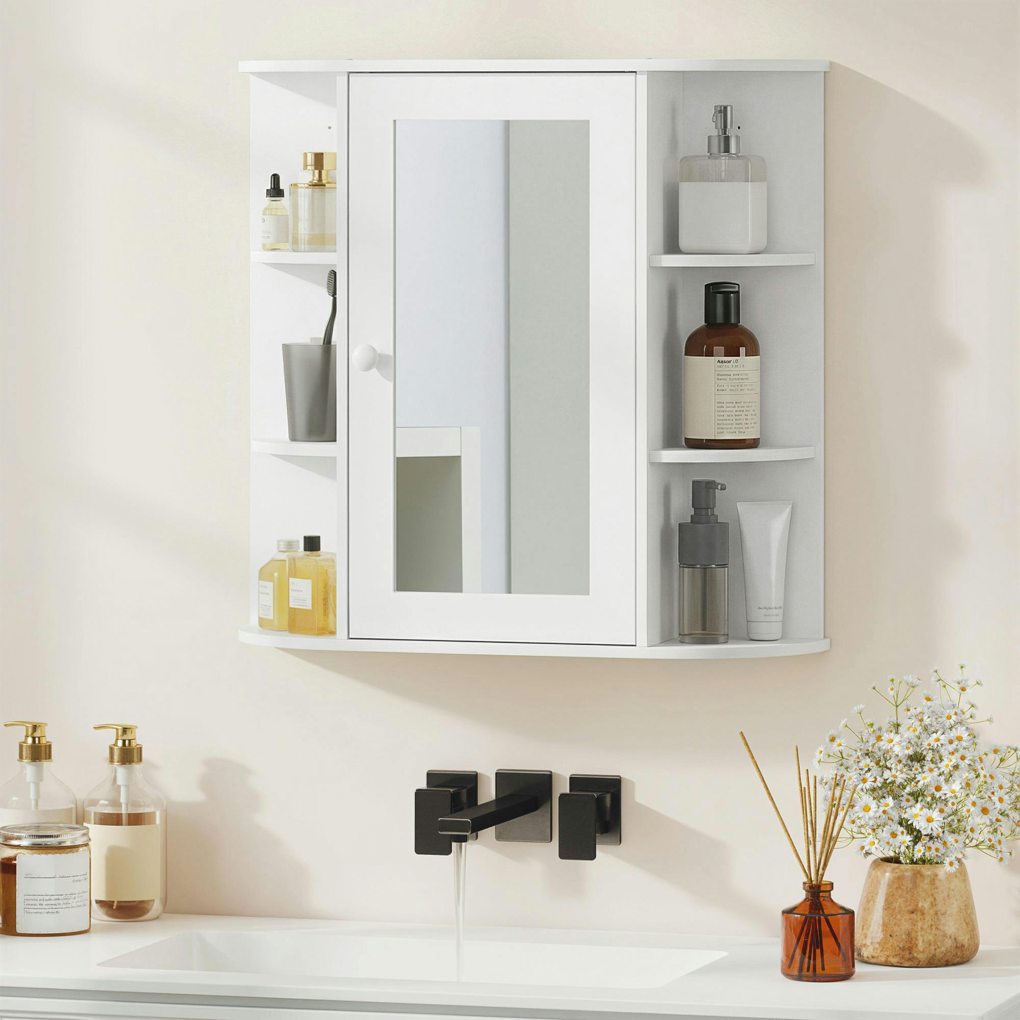 Rackhams Wall Mounted Bathroom Cabinet W/ Mirror Single Door Storage Shelves