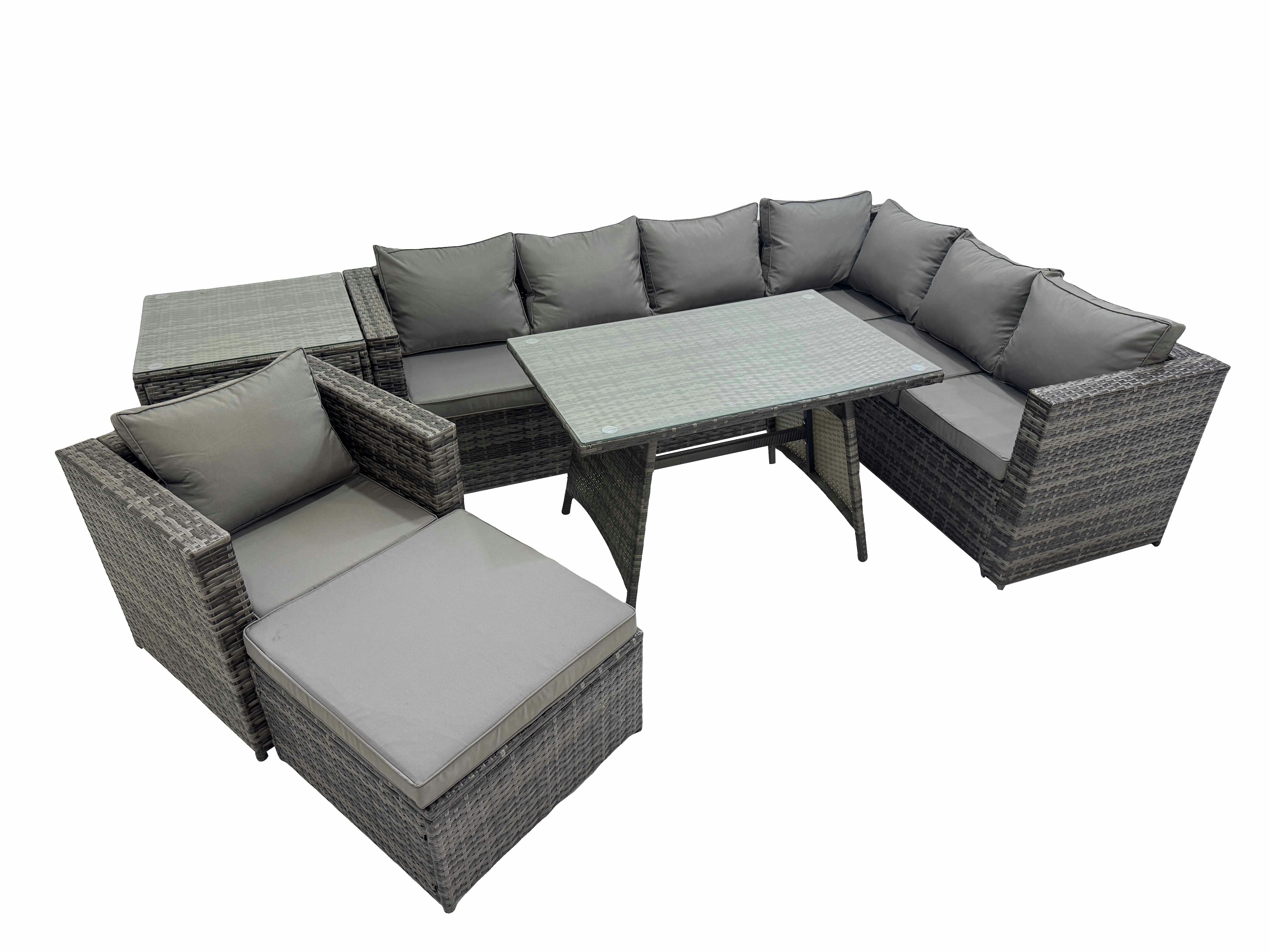 Rackhams Dark/Grey Rattan Garden Furniture Patio Furniture Sets With Dining Table Chair Big Stool Side Table Mixed