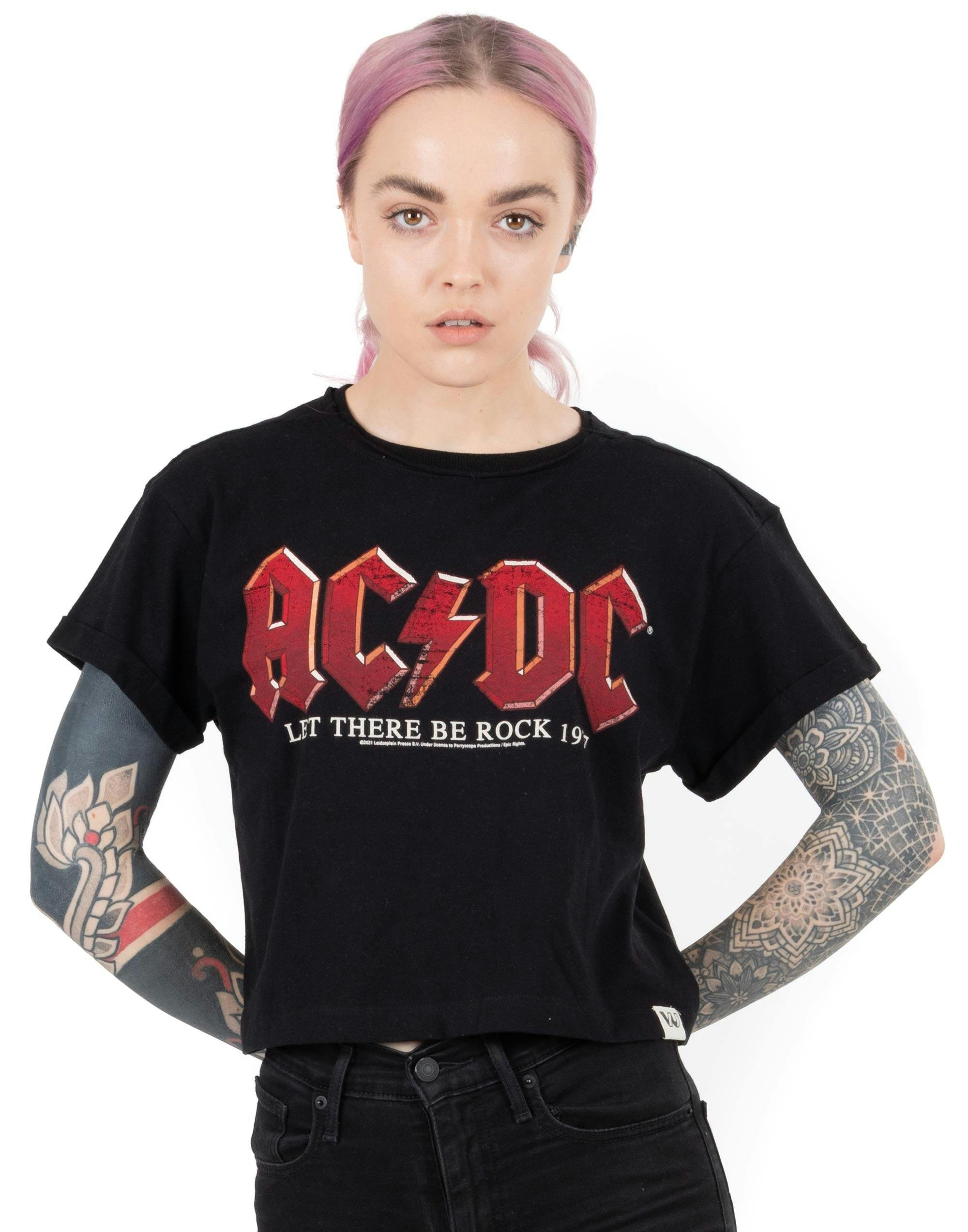 Vanilla Underground Women's Black Ac/Dc Logo Cropped Short Sleeved T-Shirt - XXX-Large