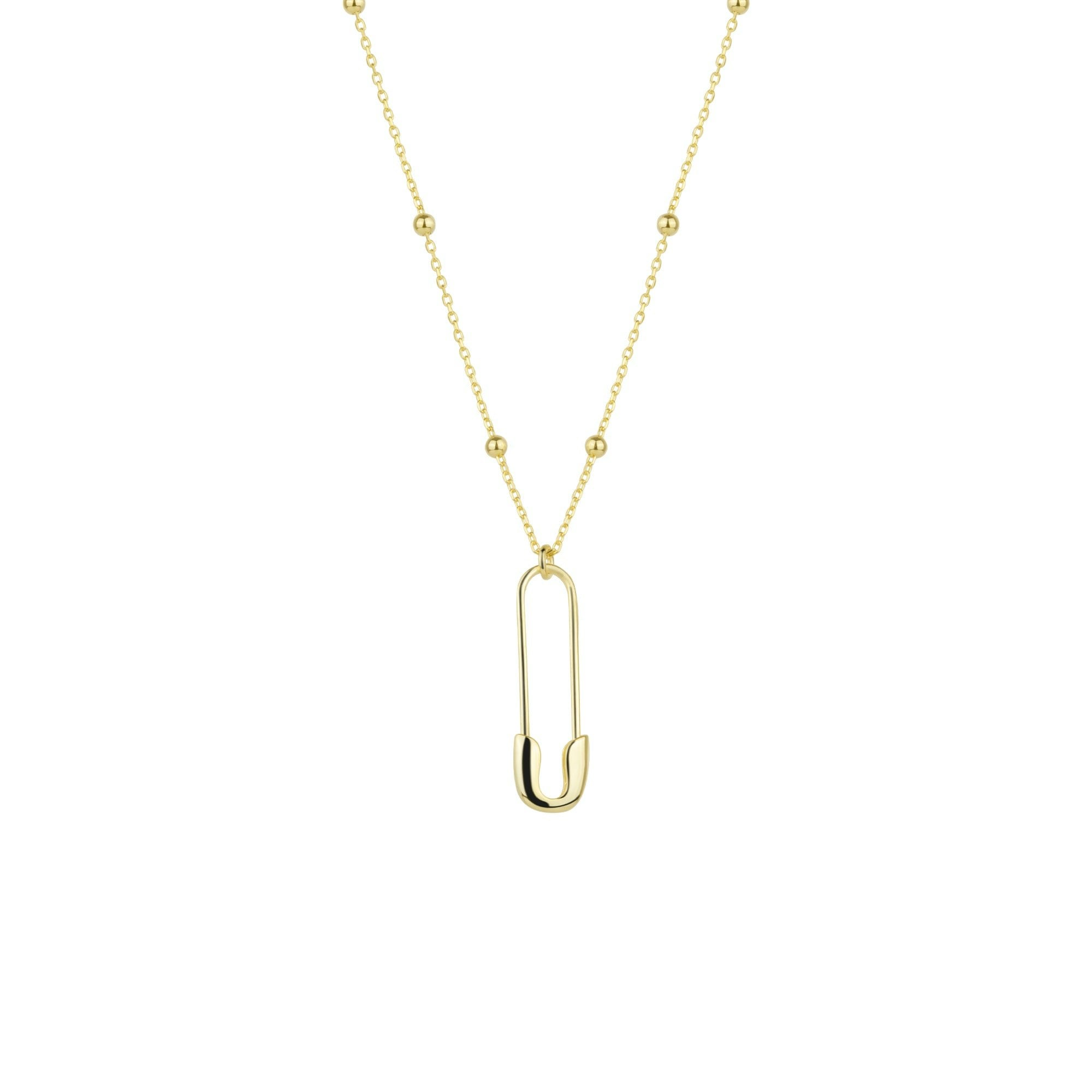 Spero London Silver/Gold Sterling Safety Pin Necklace With Beaded Satellite Chain