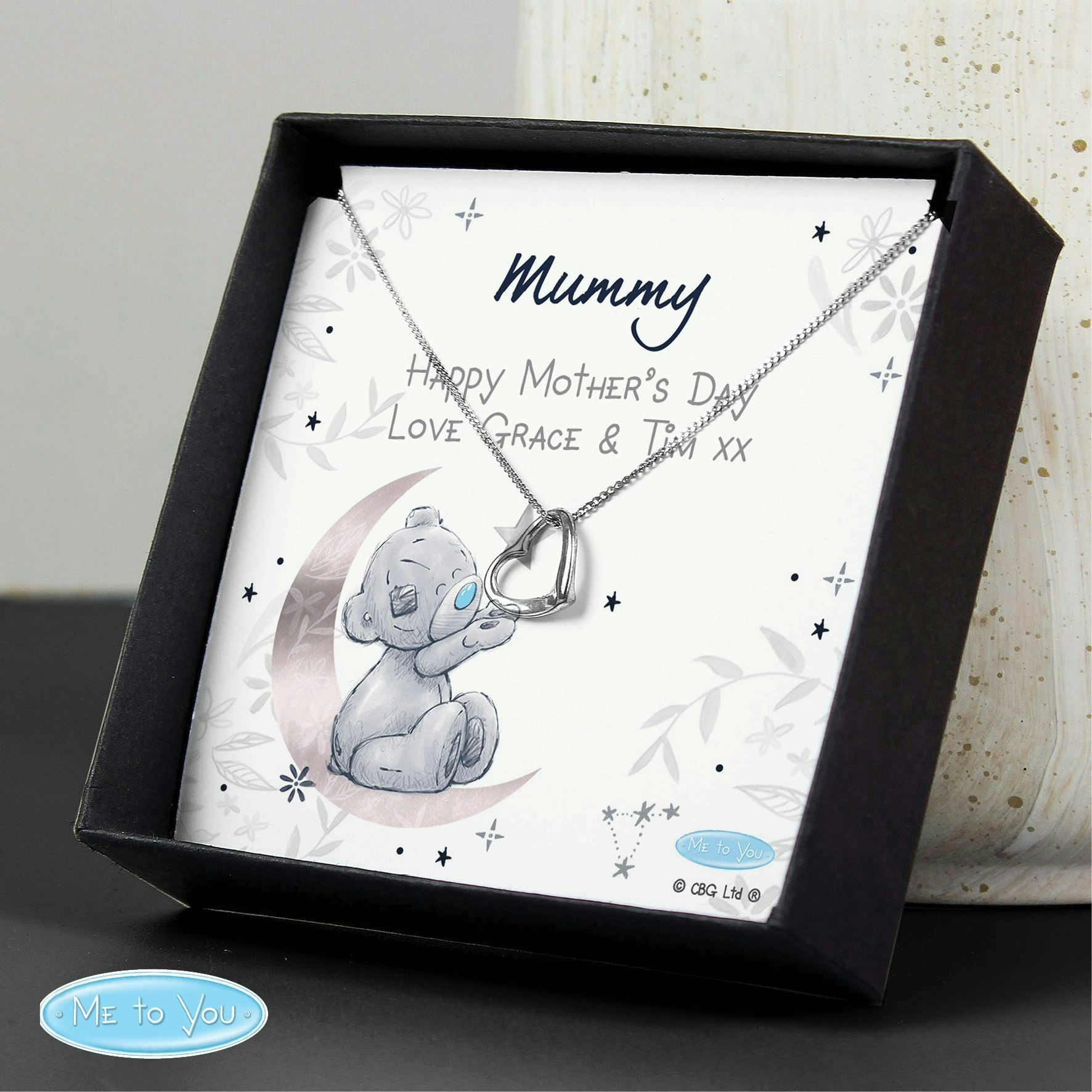 Personalised Memento Company Silver Personalised Moon & Stars Me To You Sentiment Tone Necklace And Box