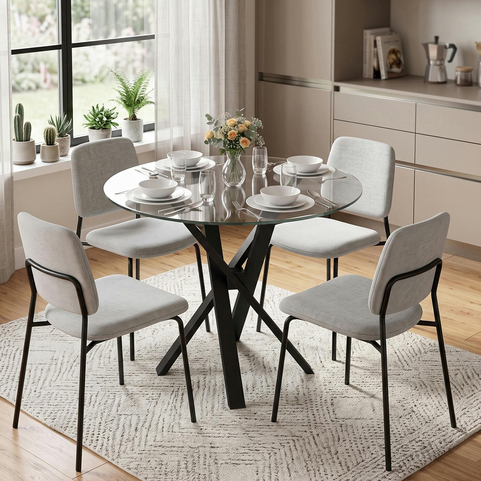 Homcom Black/Light Round Dining Table, 80Cm Kitchen Table W/ Tempered Glass Top, Clear