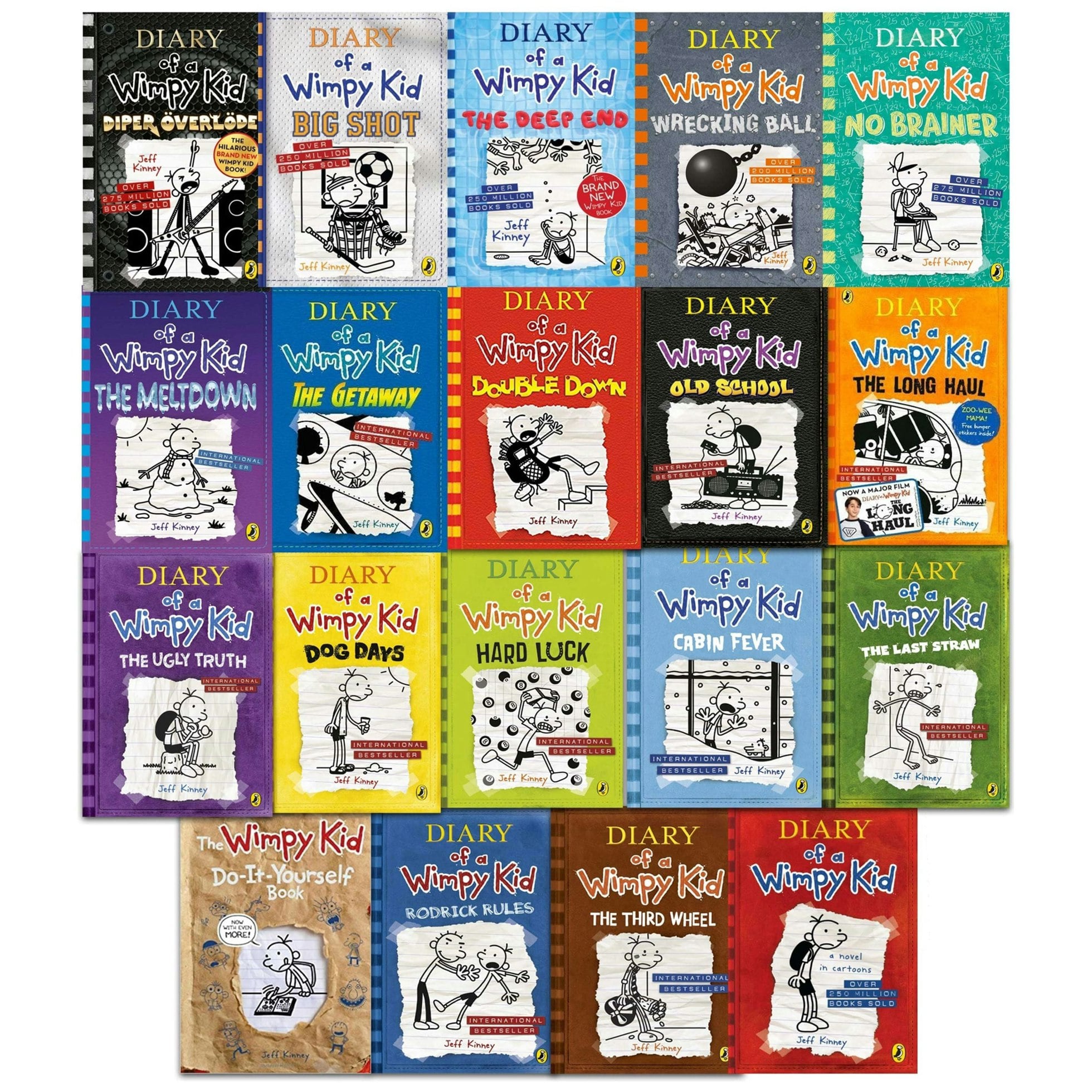 Puffin Diary Of A Wimpy Kid Collection 19 Books Set No Brainer, The Deep End, Wrecking Ball & More