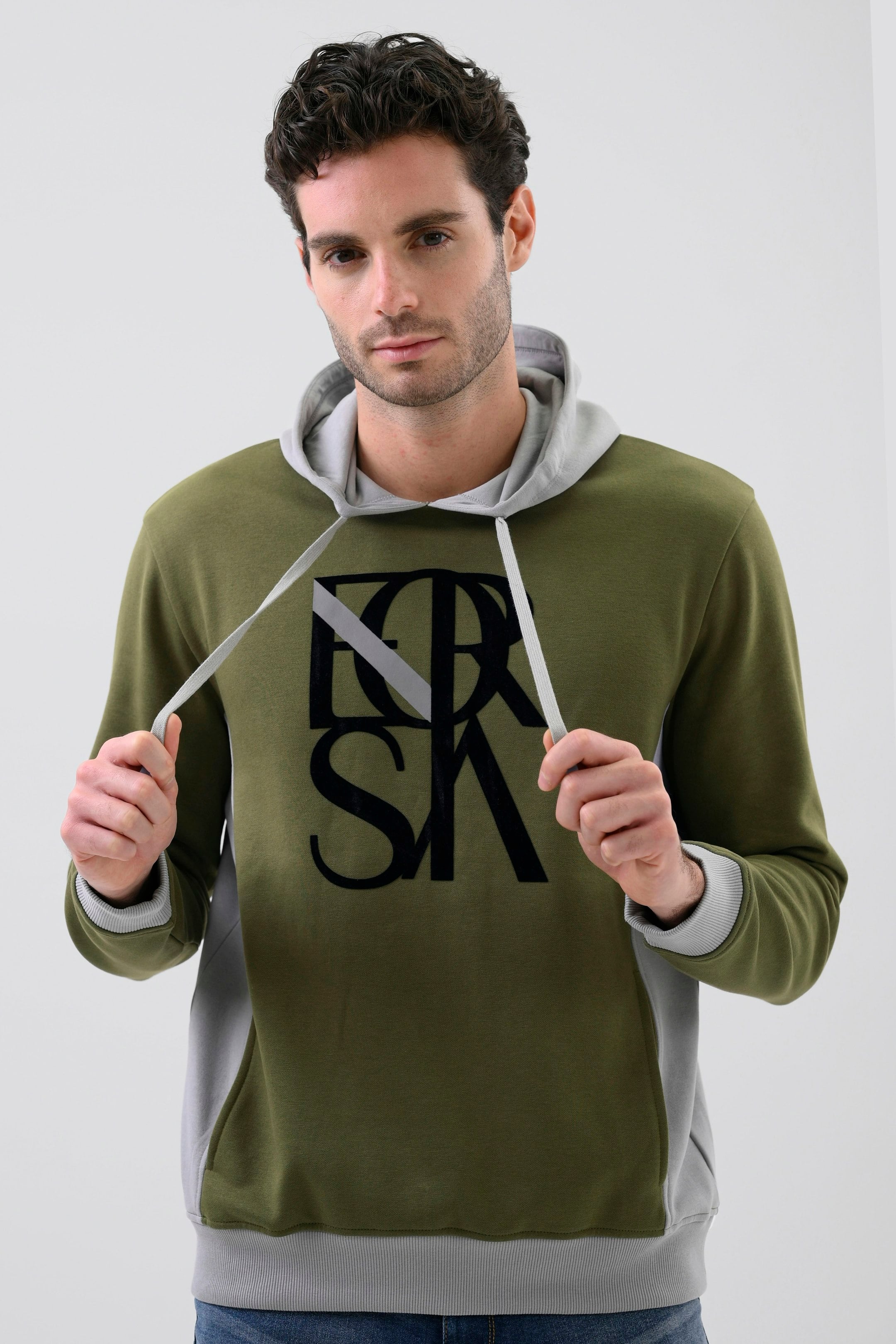 Enorsia Men's Green Flock Print Overhead Hoodie - Xxl - 60% Cotton, 40% Polyester