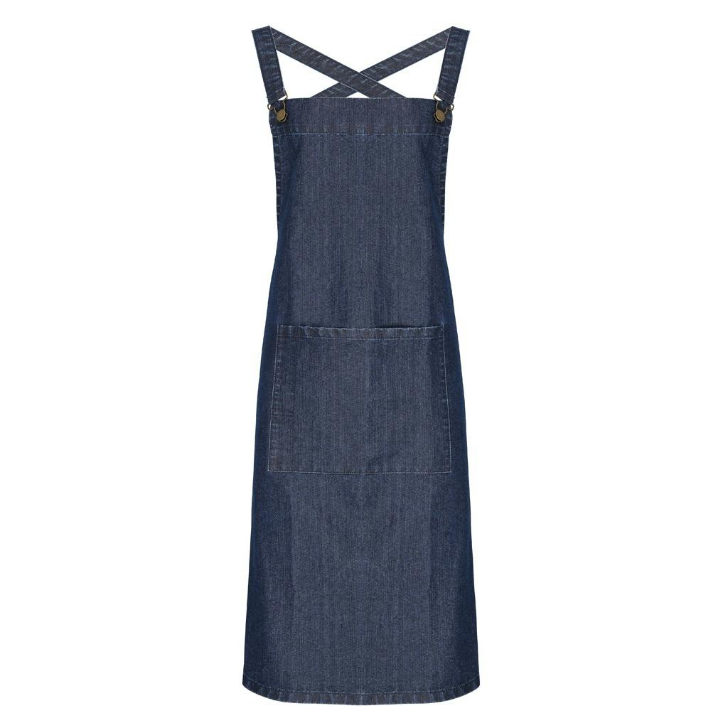 Premier Unisex Indigo Cross Back Barista Bib Apron In - Image 2